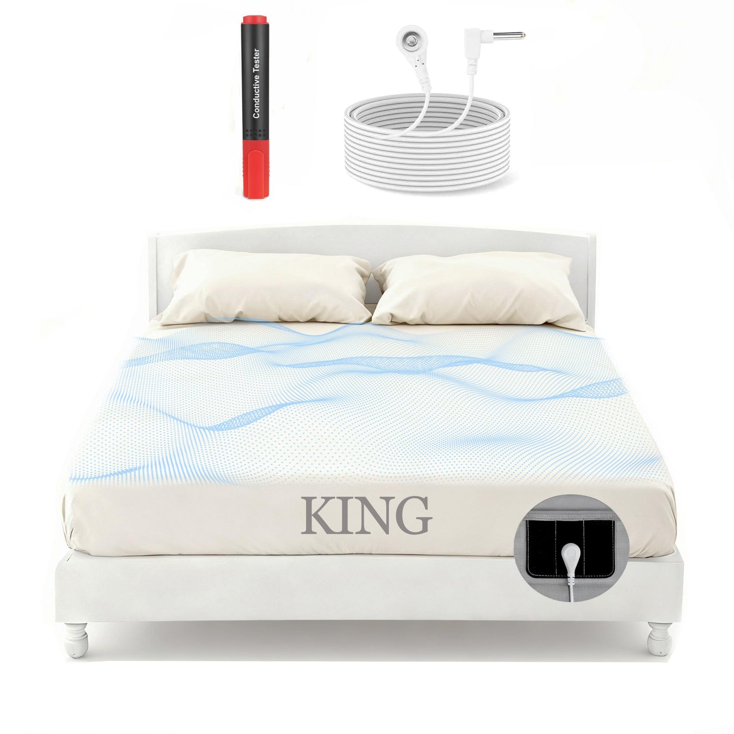 Grounding Sheets King with 88% Organic Cotton & 12% Silver Fiber, Grounding Sheets King Size, Conductive Earthing Sheet for Better Sleep, Stress Relief (75.2"x 80"x 15" White)