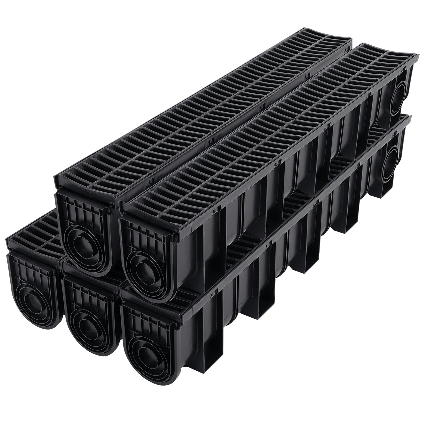 Dollate Trench Drain System 5 Pack of 5.9x7.5 Inch HDPE Drainage Trench with 5x39 Drain Grate Ideal for Garden, Driveway Easy Install & Durable Drainage Channel
