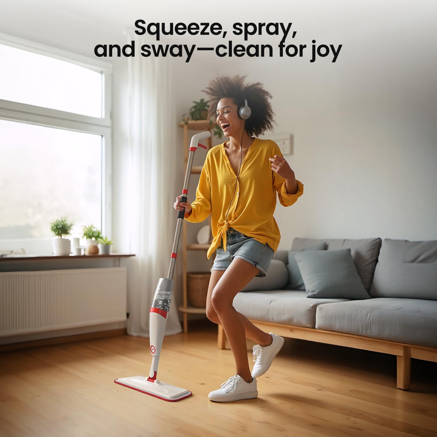 Spray Mops for Floor Cleaning with 3pcs Washable Pads, Xlife Wet Dry Mop for Kitchen Wood Hardwood Laminate Ceramic Tiles Floor Dust Cleaning-Red (No Cleaner)