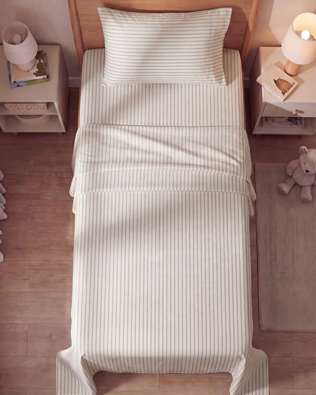 Skiennix Twin Size Sheet Set - Comfy Cooling Bed Sheets - Luxury Bedding with Deep Pockets - Beige Stripes