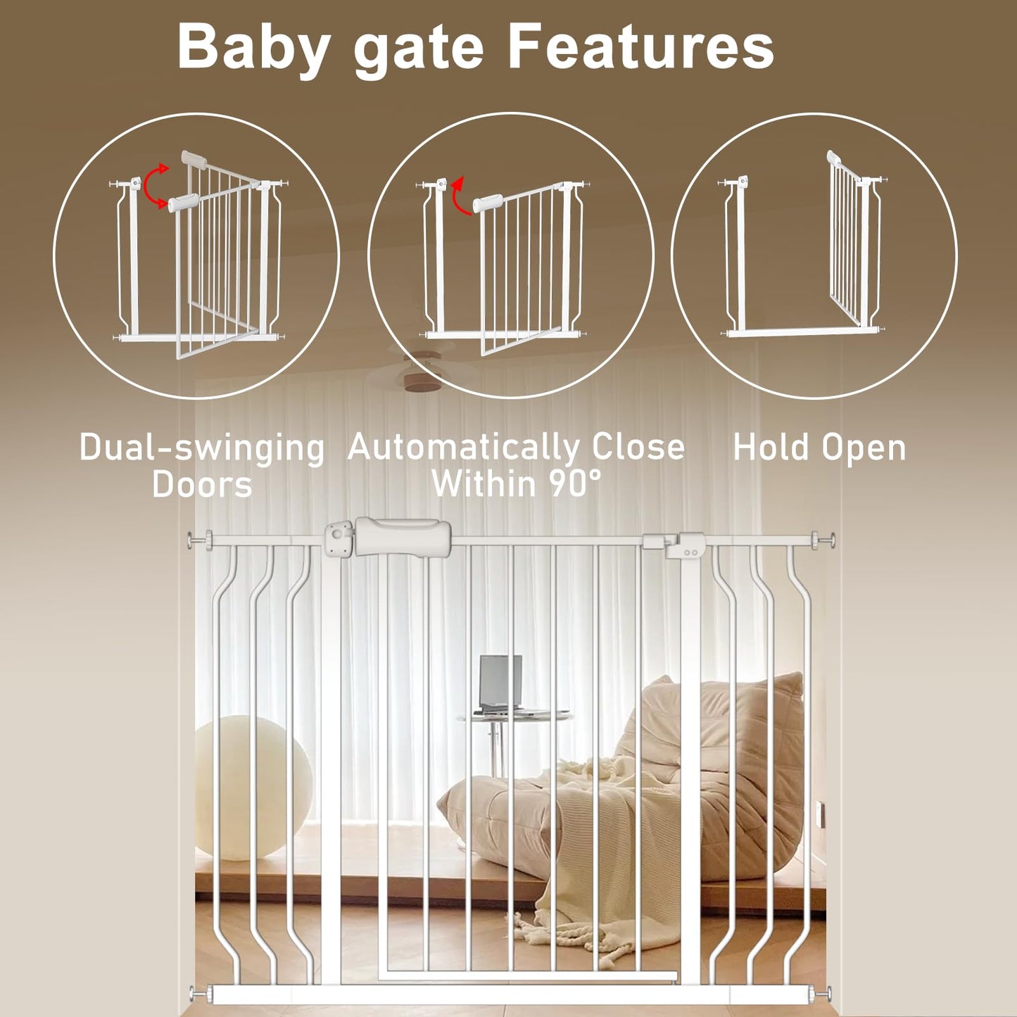 ALLAIBB Extra Wide Pressure Mount Baby Gate Auto Close Metal Child Dog Pet Safety Gates with Walk Through for Stairs,Doorways,Kitchen and Living Room (62.02-66.93"/158-170cm)