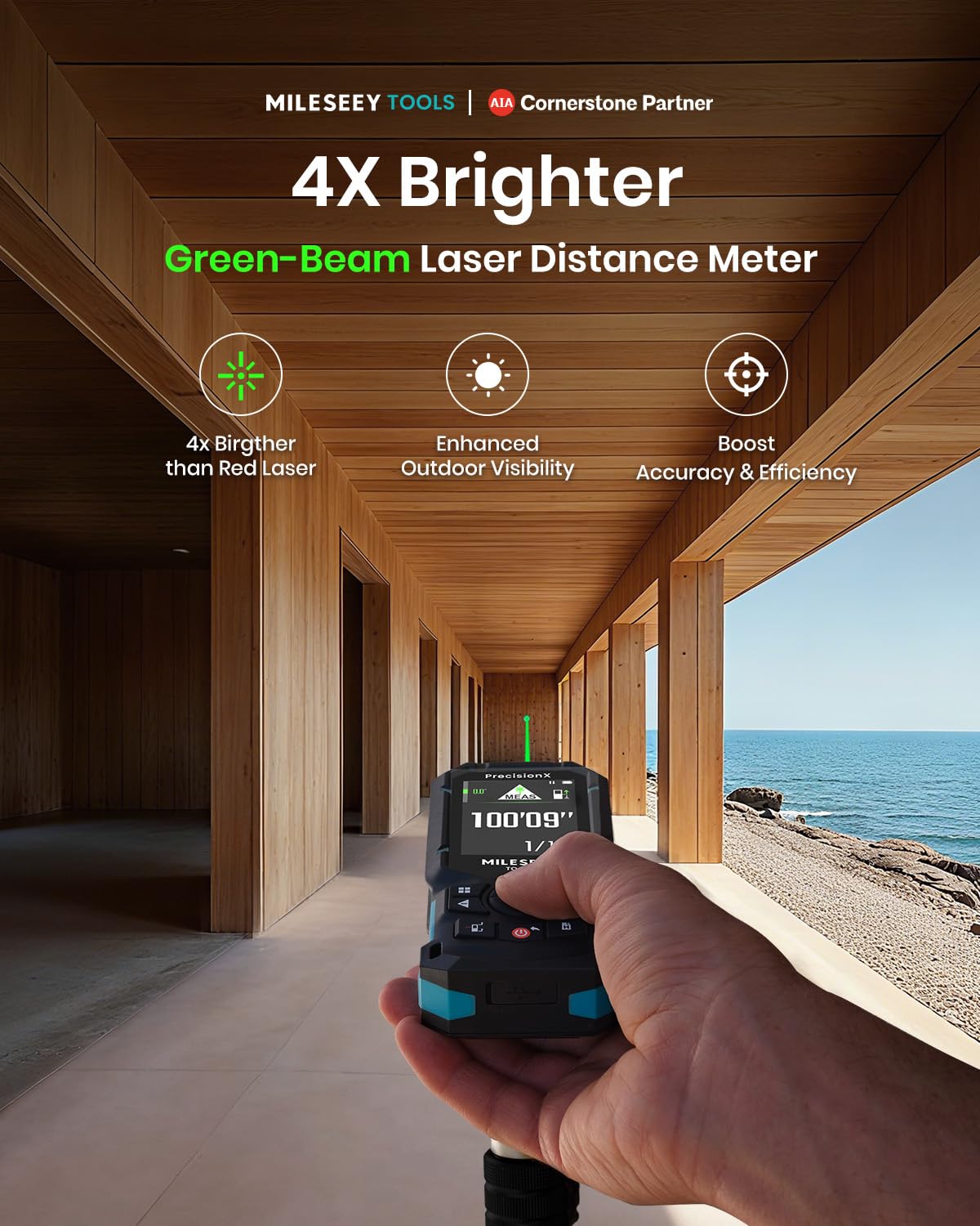 MILESEEY S50 Green Laser Measure Bundle with 10.8–32 inch Adjustable Height Tripod
