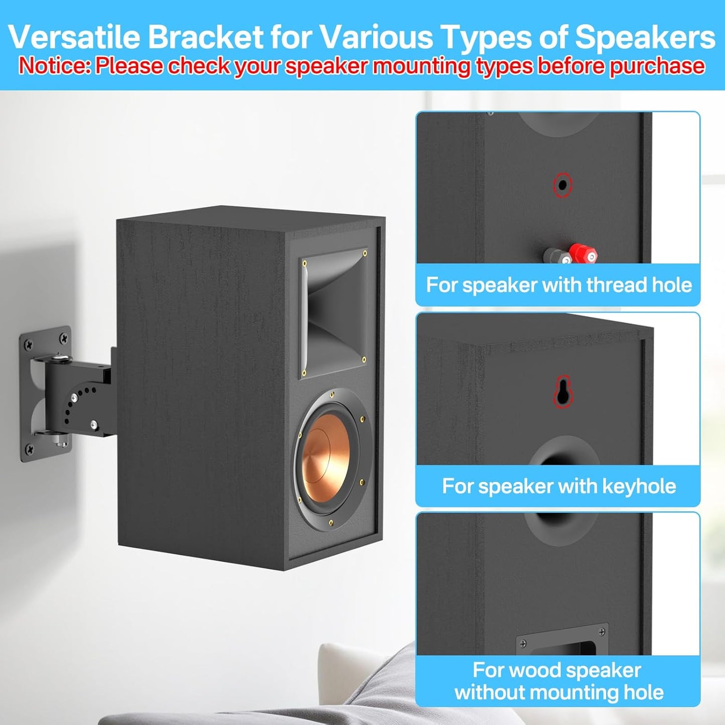 Rimous 30lbs, 2 Pack Metal Universal Speaker Wall Mount for Surround Sound Speaker Mounts - Swivel & Tilt Adjustable