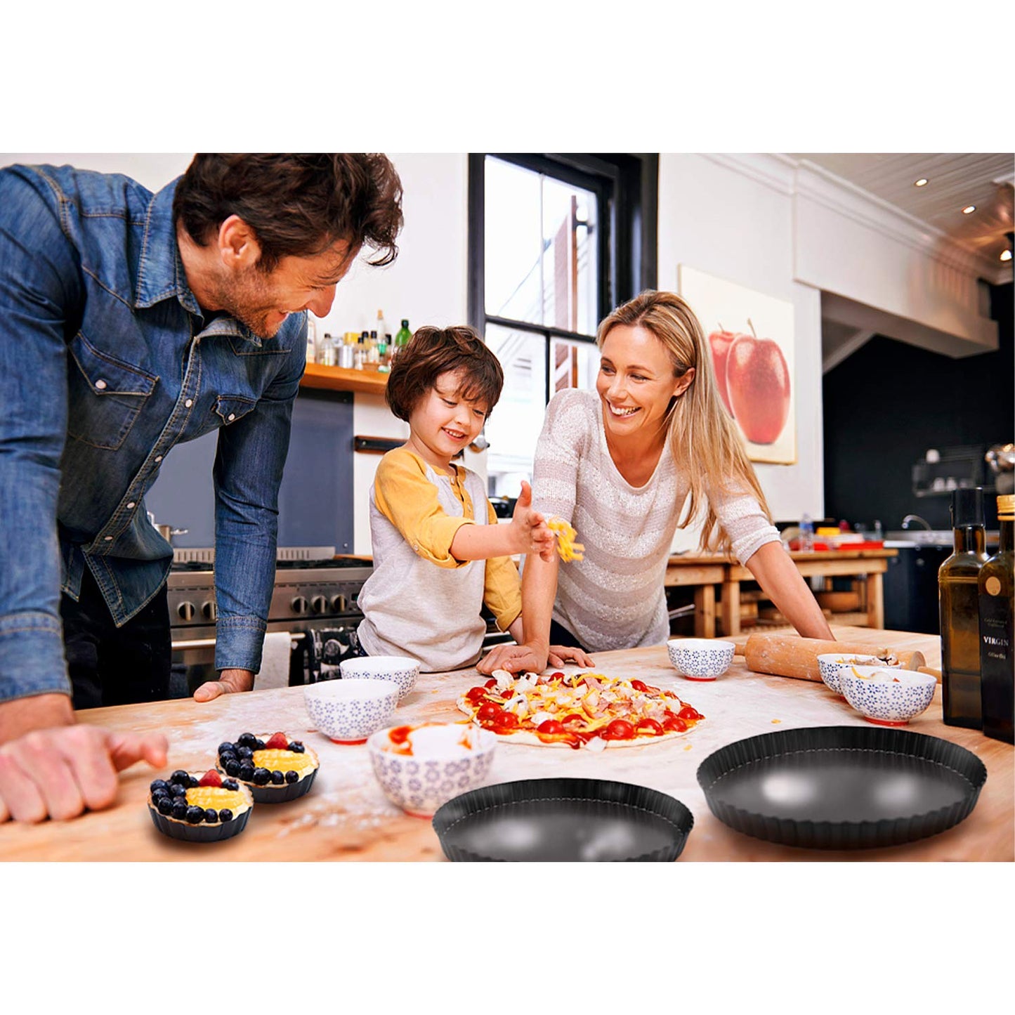 IAXSEE 10 Inch,9.5 inch and 4 Inch 4 Pack Round Tart Pan with Removable Bottom Quiche Pan Non-Stick Baking Dish Pan Carbon Steel Pie Tart for Kitchen Cooking Baking