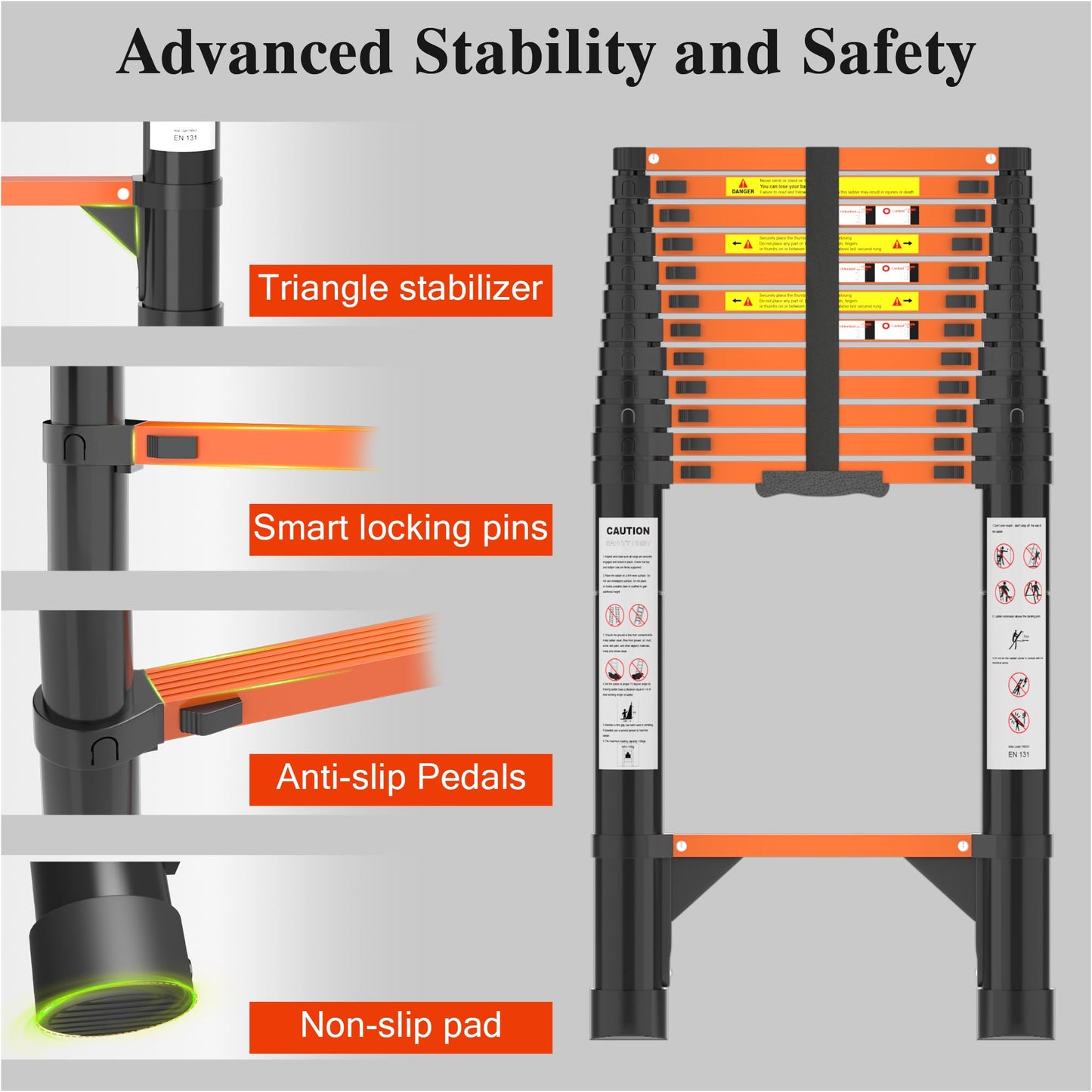 Telescoping Ladder Extension Telescopic Collapsible - 16.5 FT Rv Telescope Foldable Extendable Tall Compact Aluminum Ladders - for House Roof Travel Trailers Adjustable Retractable - 330lbs Capacity