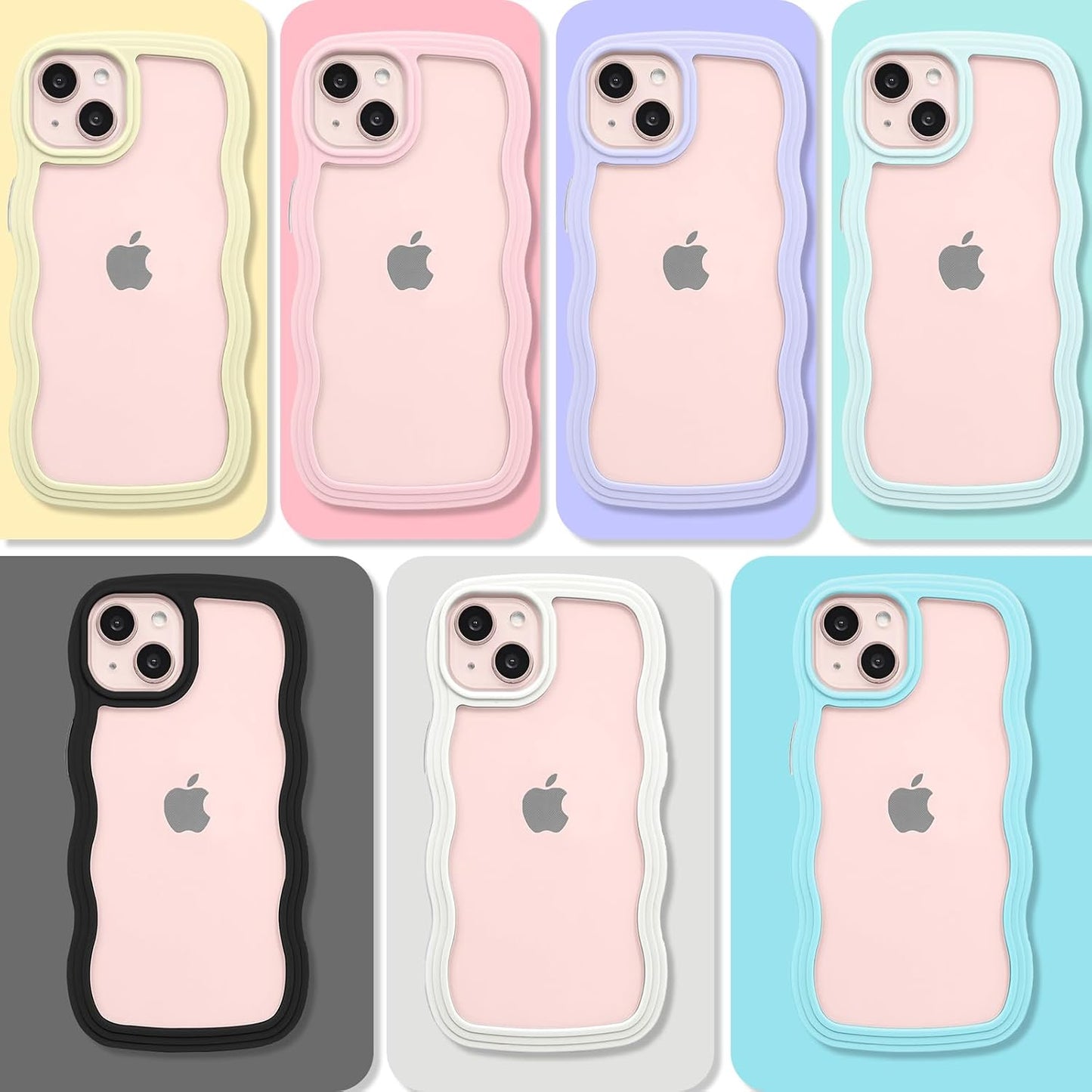 Anuck 13 for iPhone Case Wavy Edge Clear Back Design, Anti-Slip Grip Cute Wave Curly Frame Shape Shockproof Soft TPU