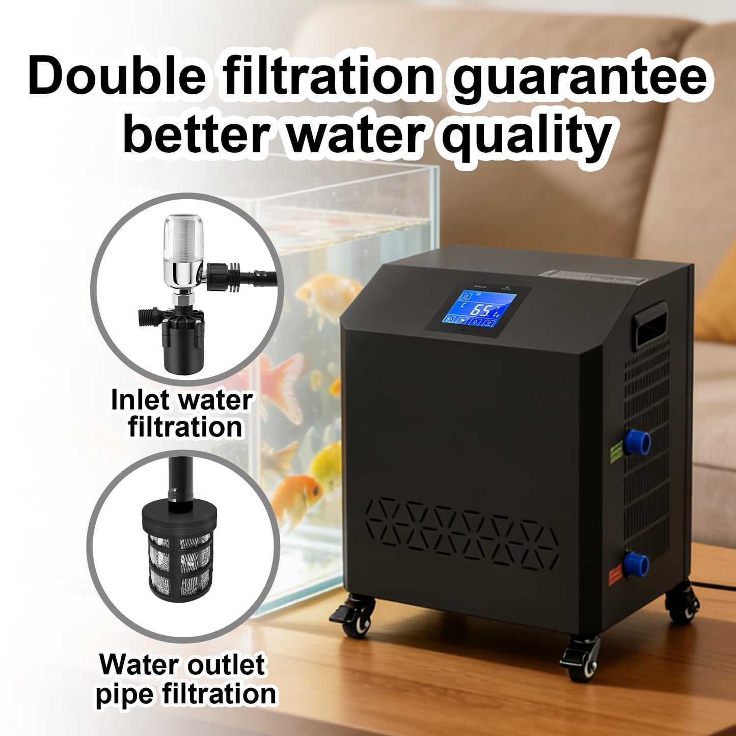 YAKUST Aquarium Chiller,LED Display Fish Tank Chiller, 1 HP Active Aqua Chiller for Axolotl, Water Chiller with Pump, Nozzles and Hoops Ideal for Coral Reef Shrimp (264 Gallon)