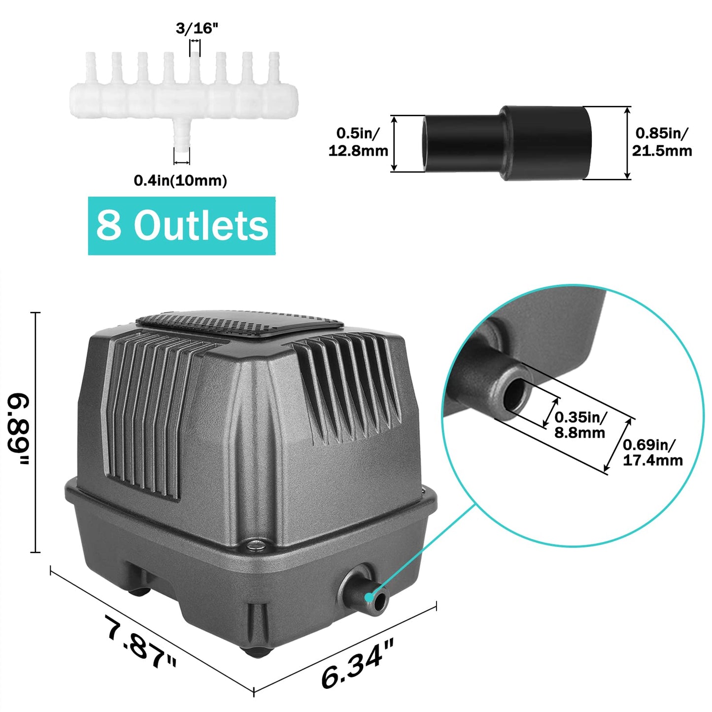 FUMAK Linear Air Pump for Aeration, 635GPH Septic Air Pump Pond Aerator for Koi Pond, Aquarium, Waste Treatment, Fish Farm, Seafood Restaurant, Hydroponic