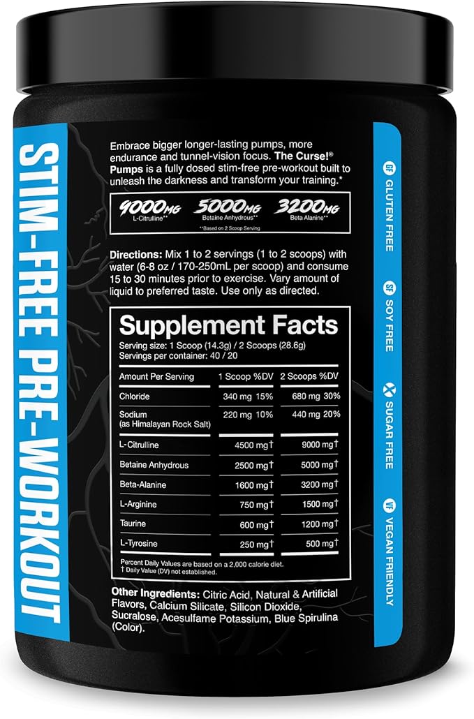 JNX SPORTS The Curse! Pump ??Stim-Free Pre-Workout | Blue Raspberry 40 Serves | Caffeine-Free Pump Pre Workout, Non-Stim Nitric Oxide Preworkout for Men & Women