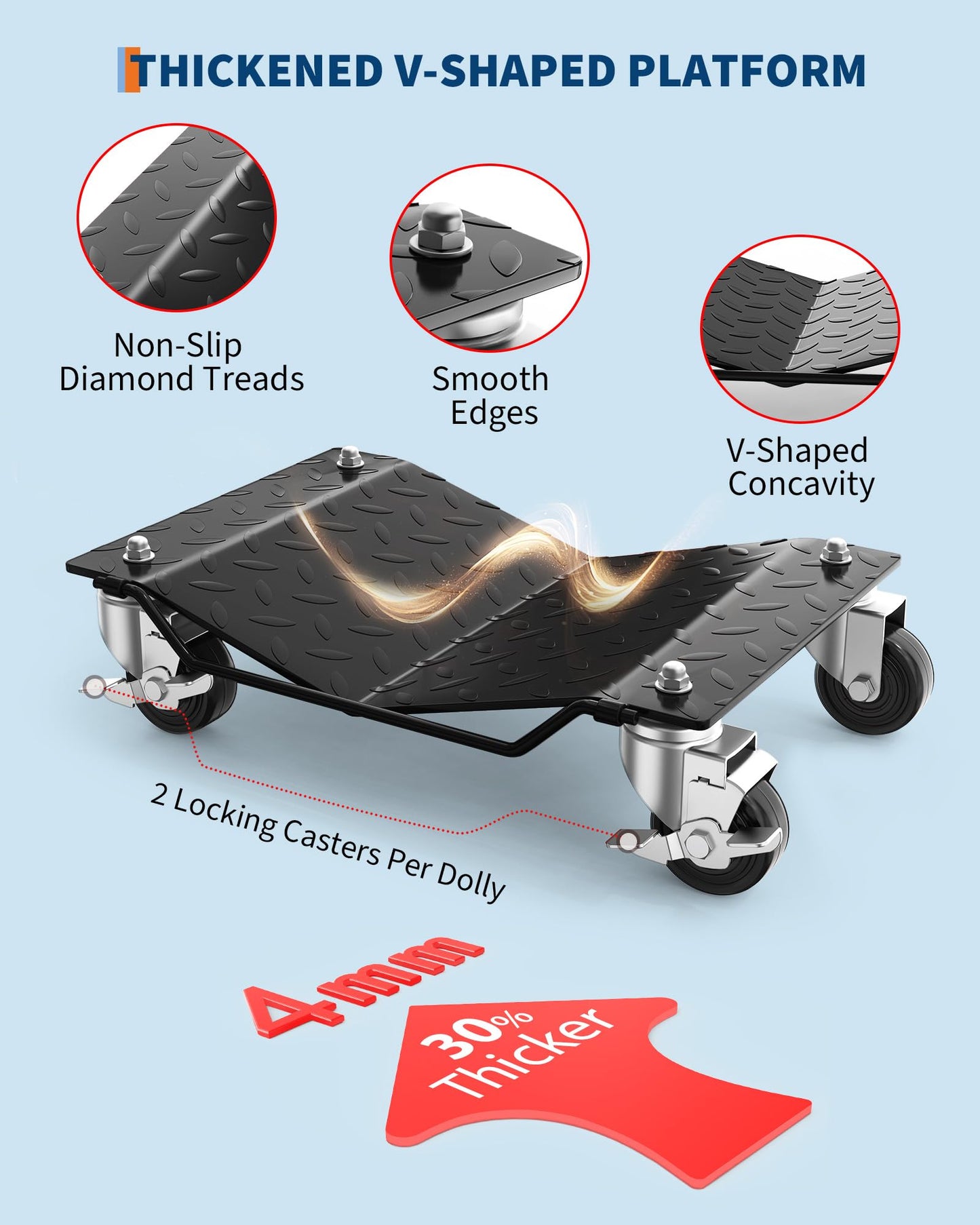 DEXSO Car Wheel Dolly, 6000 lbs/2722 kg Car Moving Cart with Brakes, Set of 4 Piece, Heavy-Duty Vehicle Dolly, Moving Cars, Trucks, Trailers, Motorcycles, and Boats, Black