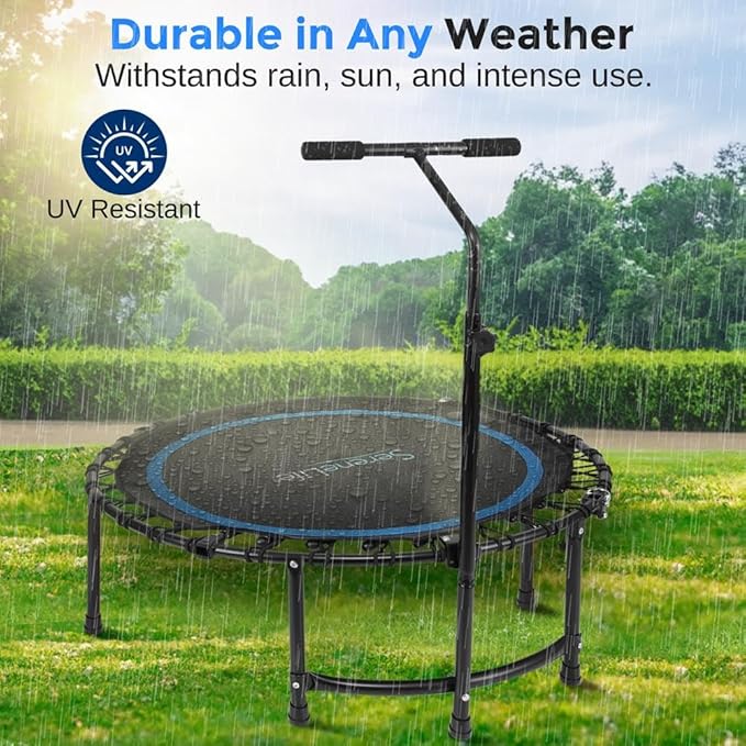 SereneLife 40"/50" Mini Trampoline for Adults - 450/550LBS Fitness Trampoline with Reinforced Springs & Adjustable Safety Handle - Stable & Quiet Supports Whole-Body Workout & Relaxation
