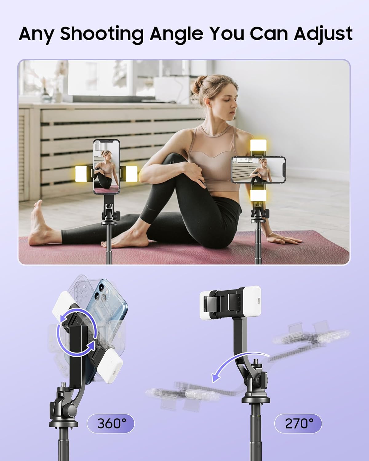 ACKIMA 53'' 4-Leg 2 Selfie Stick Tripod with Light, Enhanced Cell Phone Stand Camera Tripod with Rechargeable Wireless