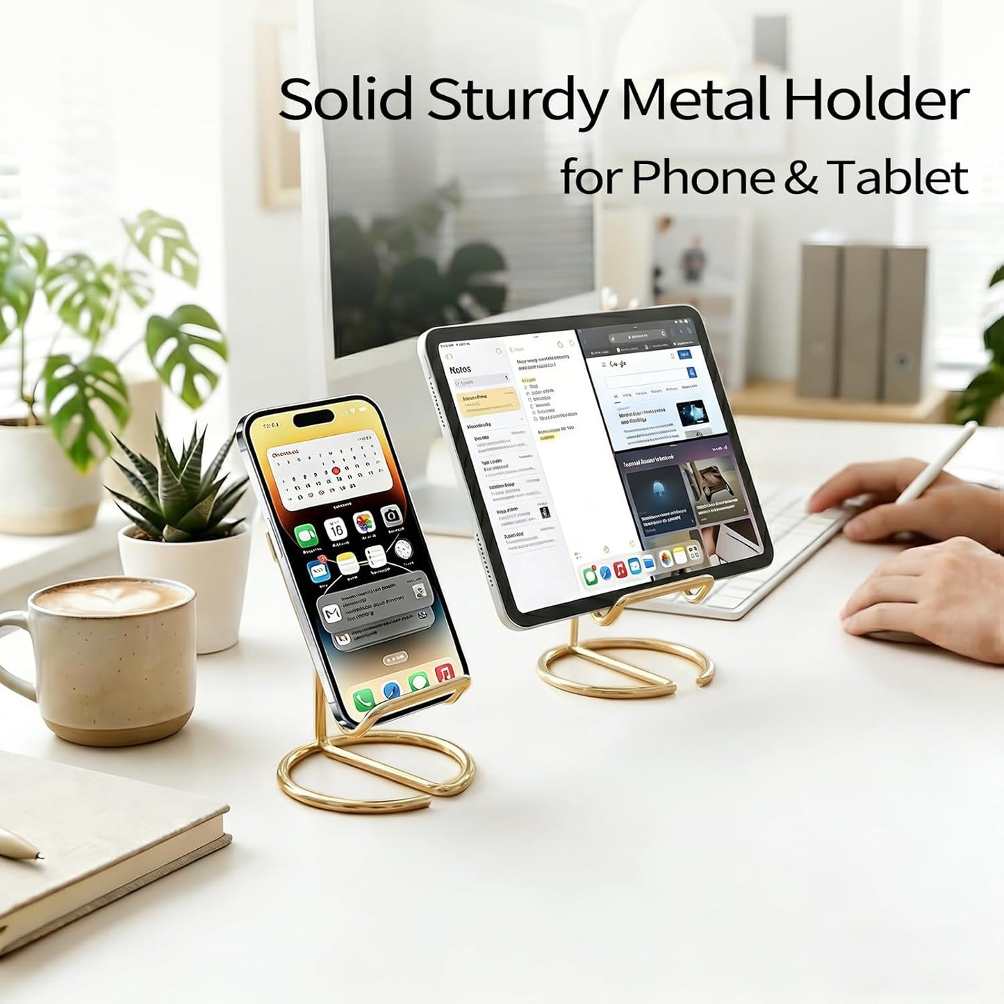 CREECHWA Phone Stand for Desk, Sturdy Metal Gold-Plated Phone Stand for Office Desk, Hands-Free Phone Charging Holder