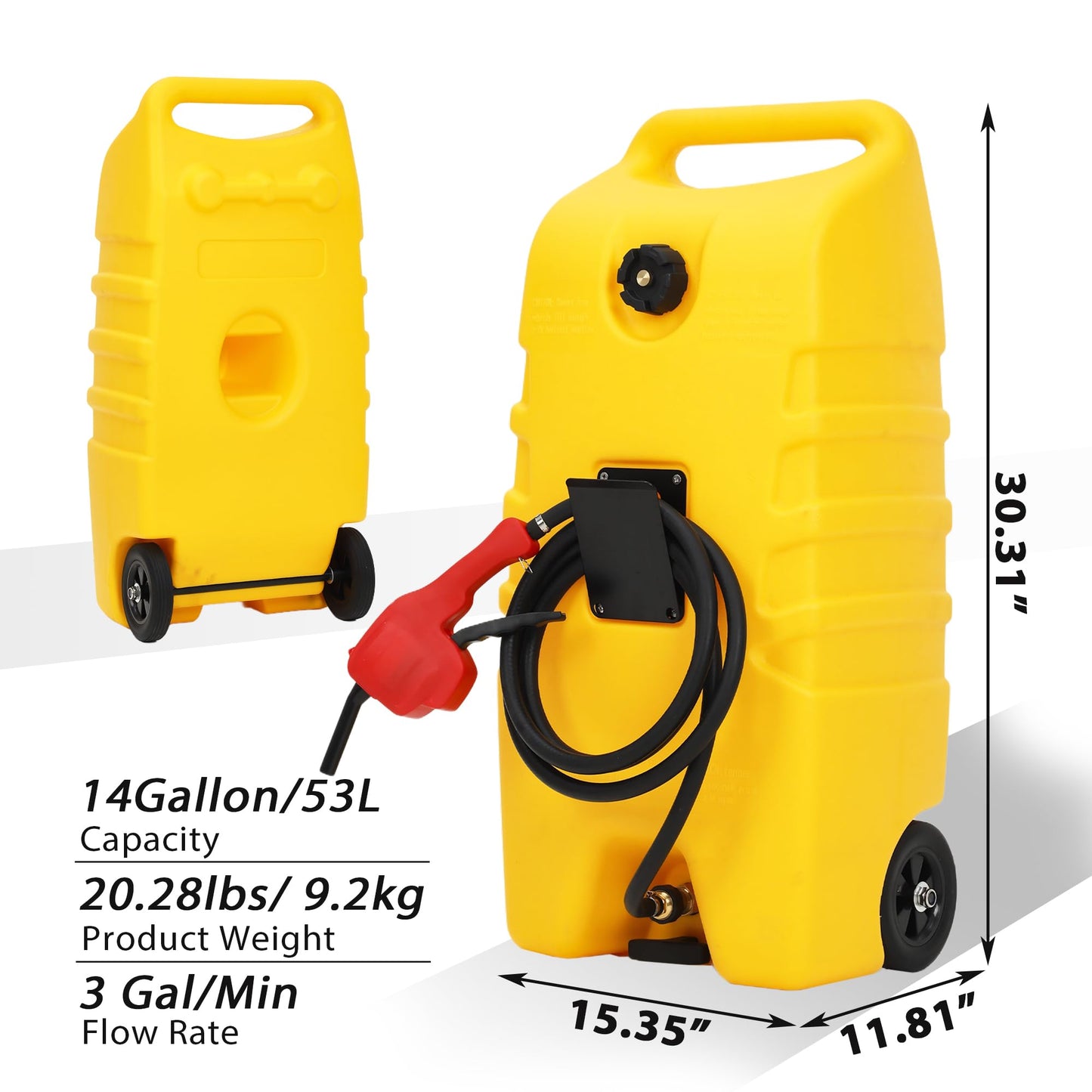 Garvee 15 Gallon Gas Can, Fuel Caddy with Pump, Fuel Transfer Tanks with 10 FT Delivery Hose Diesel Fuel Can for Cars, Lawn Mowers, Boats,Medium, Yellow