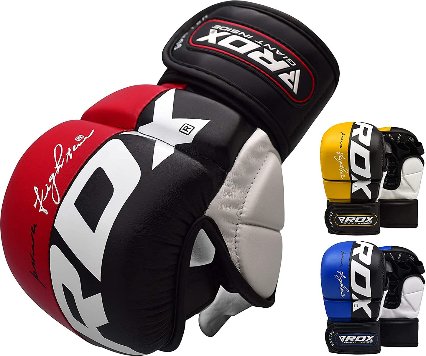 RDX MMA Gloves Grappling, Sparring, Martial Arts Mitts Men Women, Hybrid Open Palm, Maya Hide Leather Wrist Support Boxing Glove Training Cage Fighting Combat Sports Muay Thai, Punching Bag Kickboxing