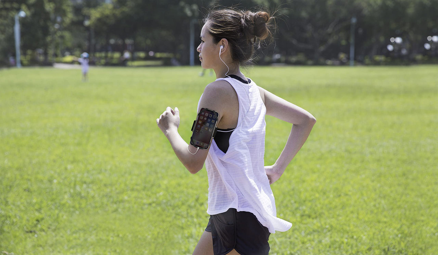 BONE Run Tie, Running Armband Phone Holder, Skin-Friendly & Washable Silicone Sport Armband, Universal Workout Phone Carrier Compatible with 4"-6.7" Smartphones (Black - Size L/Arm Size 9.8-15.7")