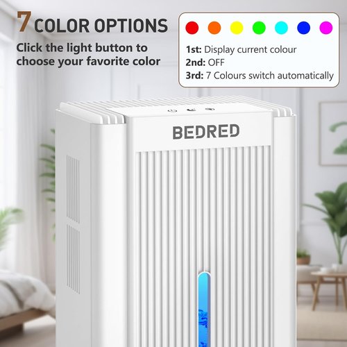 Dehumidifier | 95OZ Home Dehumidifier for 1000 Sq.Ft - Quiet Operation with Auto Shut Off & 7 Color Ambient Light (White)