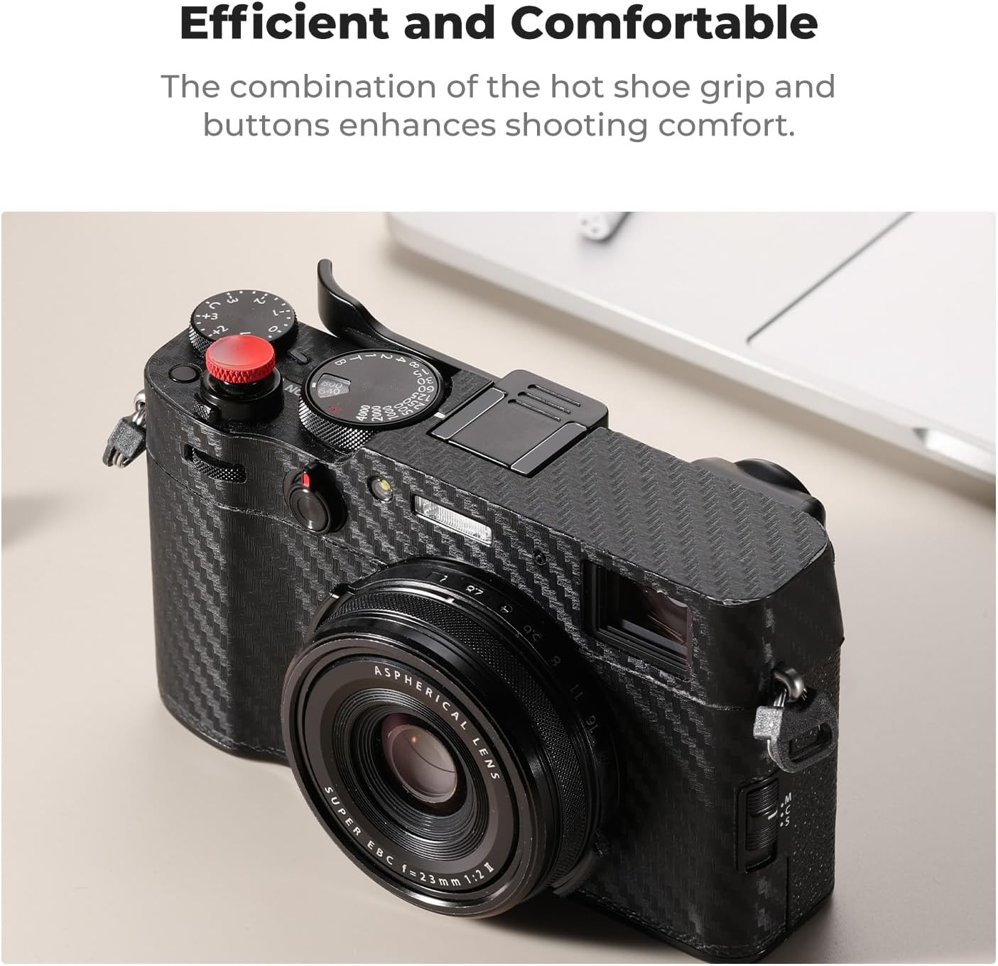 X100VI X100V, K&F CONCEPT Camera Thumb Grip with Red Shutter Button Compatible with FUJIFILM Black