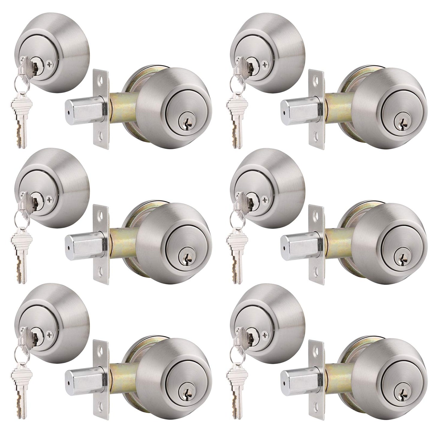 Gobrico Keyed Alike Double Cylinder Deadbolts Combo Door Locks in Satin Nickel 6Pack