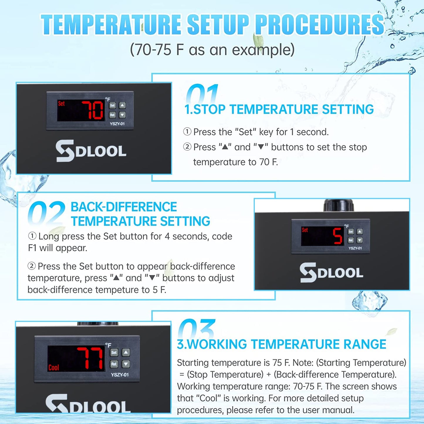 SDLOOL Aquarium Chiller 42gal, 1/10 HP Water Chiller 160L Fish Tank Hydroponics Cooling System with Quiet Design Refrigeration Compressor for Water Weeds Axolotl Jellyfish Coral Shrimp