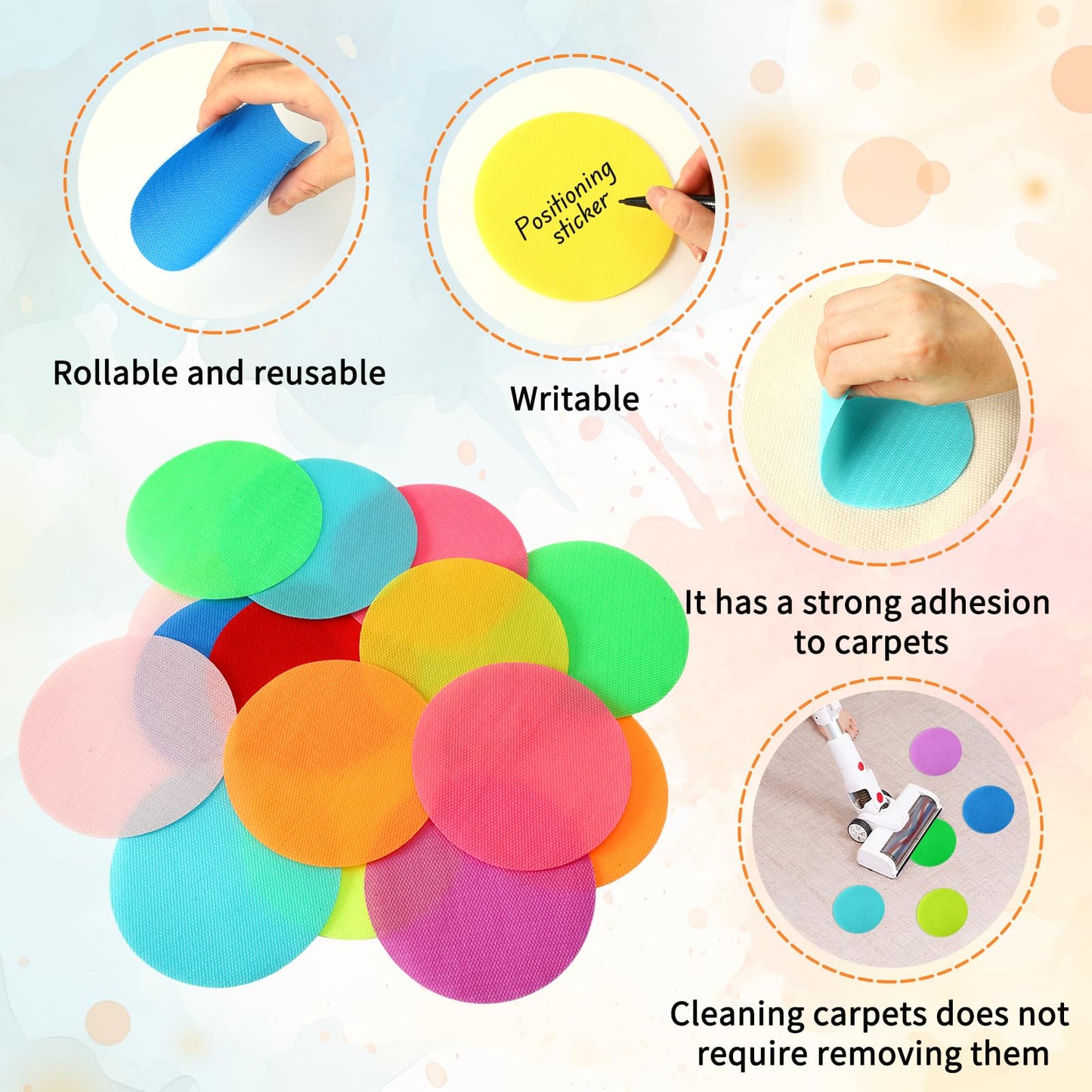 DTOFOOT 50 Pcs Carpet Spot Markers, Circle Floor Dots 5 Inch Dot Markers Carpet Spots for Classroom Decoration Preschool Kindergarten Teacher Supplies Yoga Games and Activities