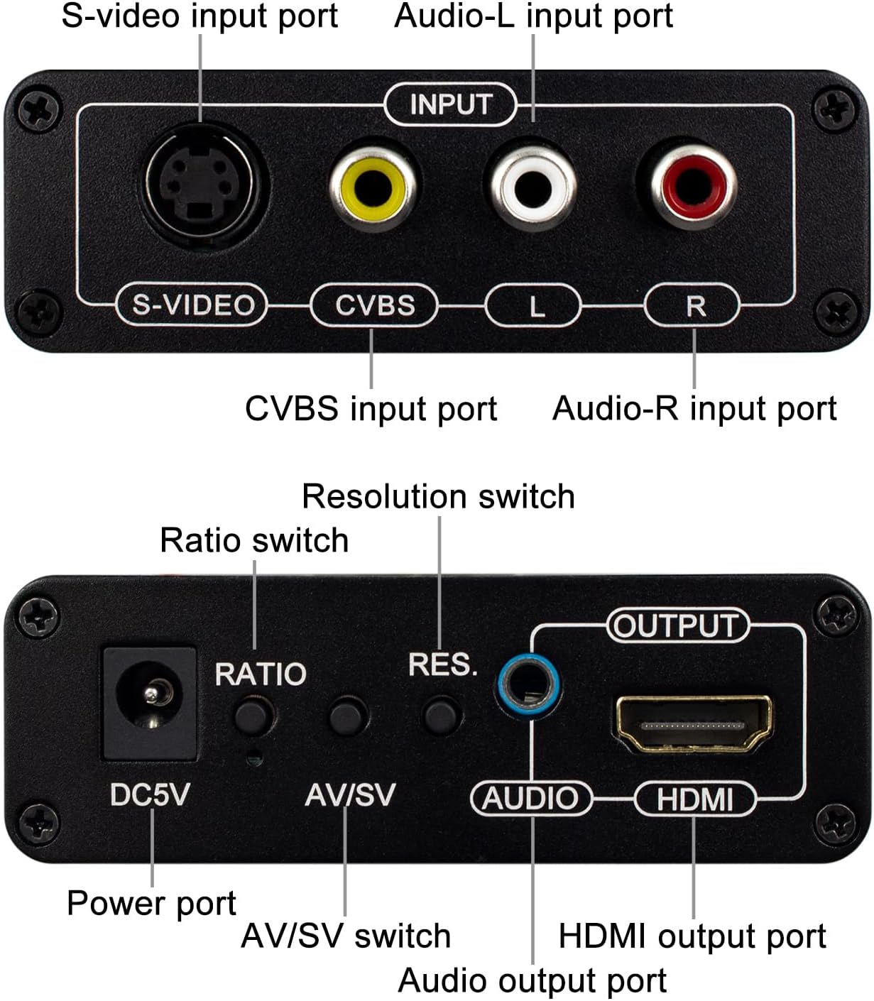 HDSUNWSTD 3RCA 4 3/16 9 /3.5mm 480P/576P/720P/1080P AV CVBS Composite & S-Video R/L Audio to HDMI Converter Adapter