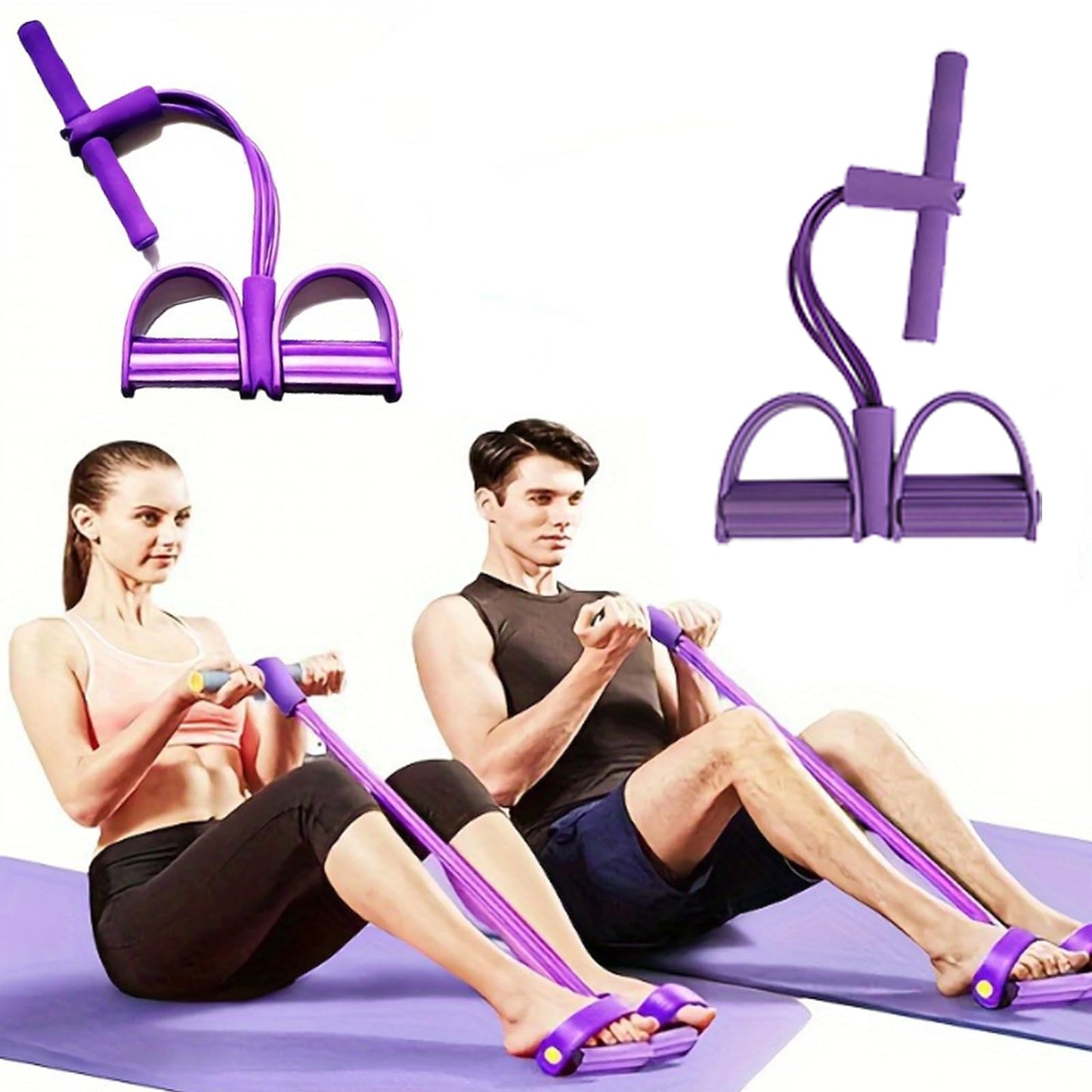 Pedal Resistance Band with Handle, Upgrade 6-Tubes Manual Tension Training Pedal,Multifunction Fitness Bands for Abdomen, Waist, Arm, Leg,Home Fitness (Purple)