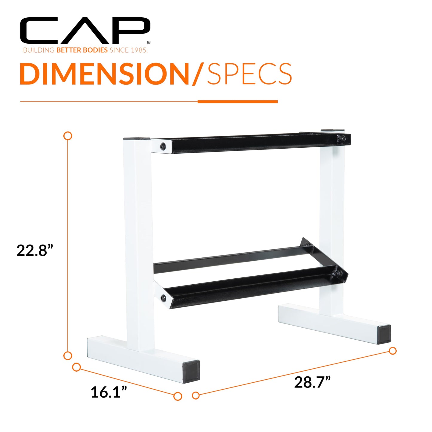 CAP White 24-Inch Dumbbell Storage Rack for Home Gym, 2-Tier Heavy-Duty Steel Weight Rack for Hex Dumbbells, Holds 5lb - 25lb Pairs