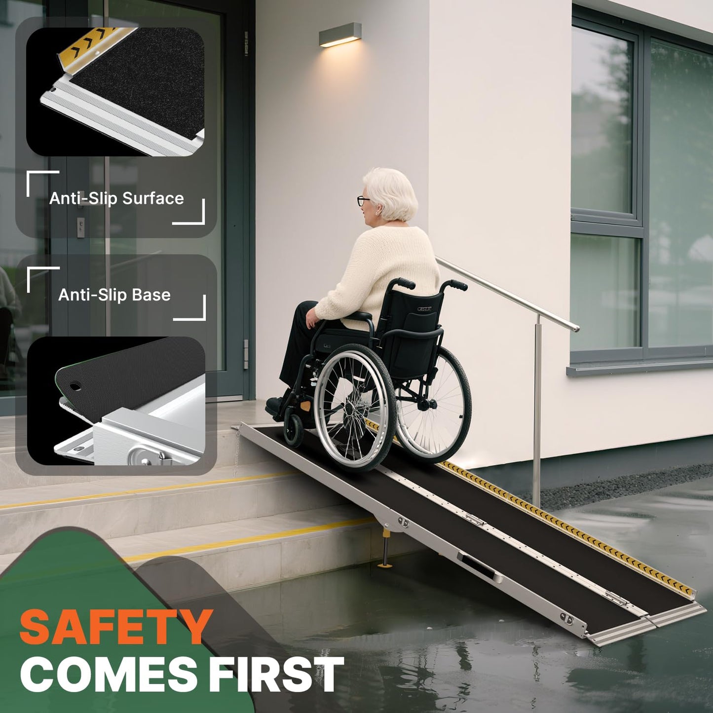 6FT Portable Wheelchair Ramp, Non-Skid Aluminum Ramps for wheelchairs for Home, Threshold ramps for doorways, Wheelchair ramps for Home Steps, Stairs, Curbs, Scooter, Entrance, 800LBS Capacity