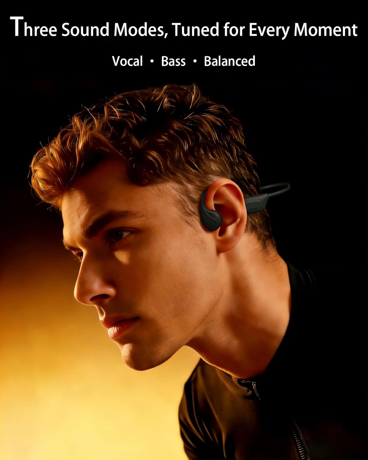Vonlaxi 3 6.0 IP65 Bone Conduction Headphones Open Ear, EQ Modes Bluetooth with Mic, Anti-Leak Directional HD Audio
