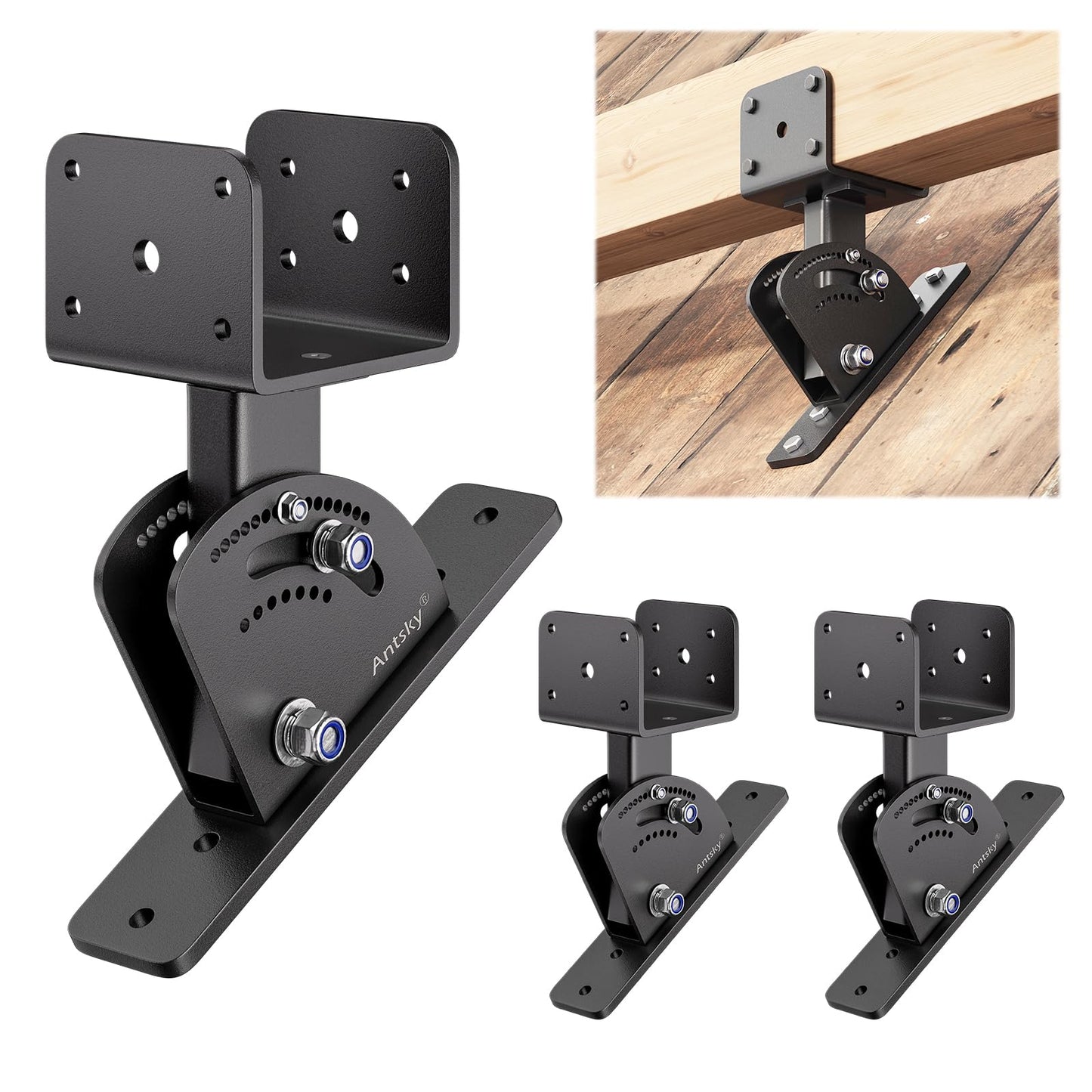 Roof Riser 4x4 (Actual Size:3.5"×3.5") Adjustable & Anchored Angle Saddle Patio Pergola Stainless Steel Roof Riser Patio Kit (3 Pack)(Patent Pending)