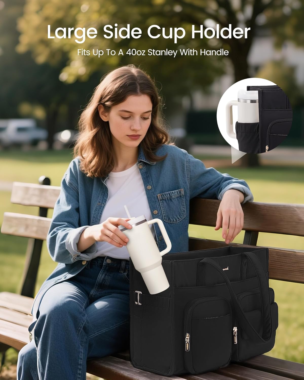 LOVEVOOK Teacher Tote Bag for Women,Multi-pocket Laptop Bag with Large Cup Holder,Nurse Bags Work Travel Computer