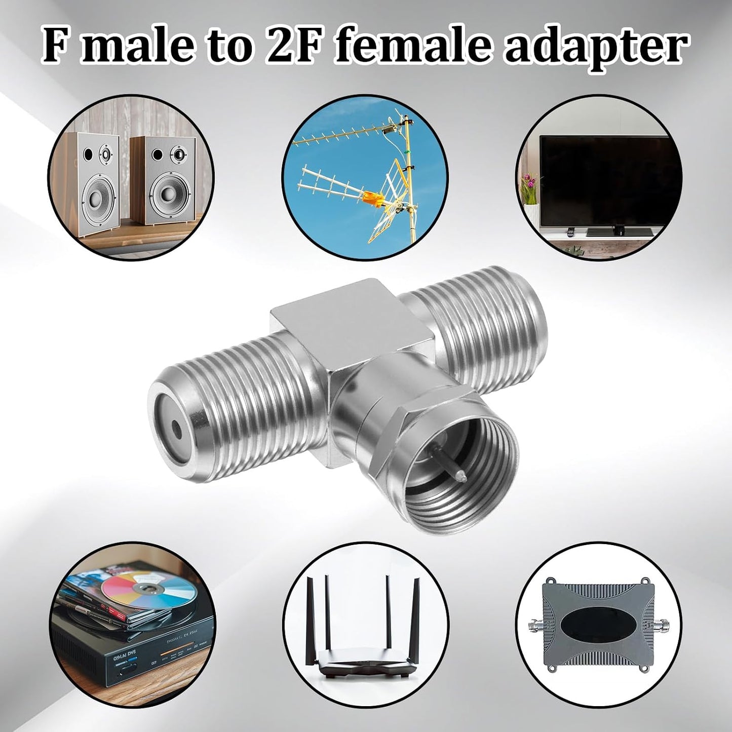 Exircy 2 Pack 2F 3 Coaxial Cable Splitter, F Male to Female Adapter Way Metal Cable Splitter Combiner Portable TV Split