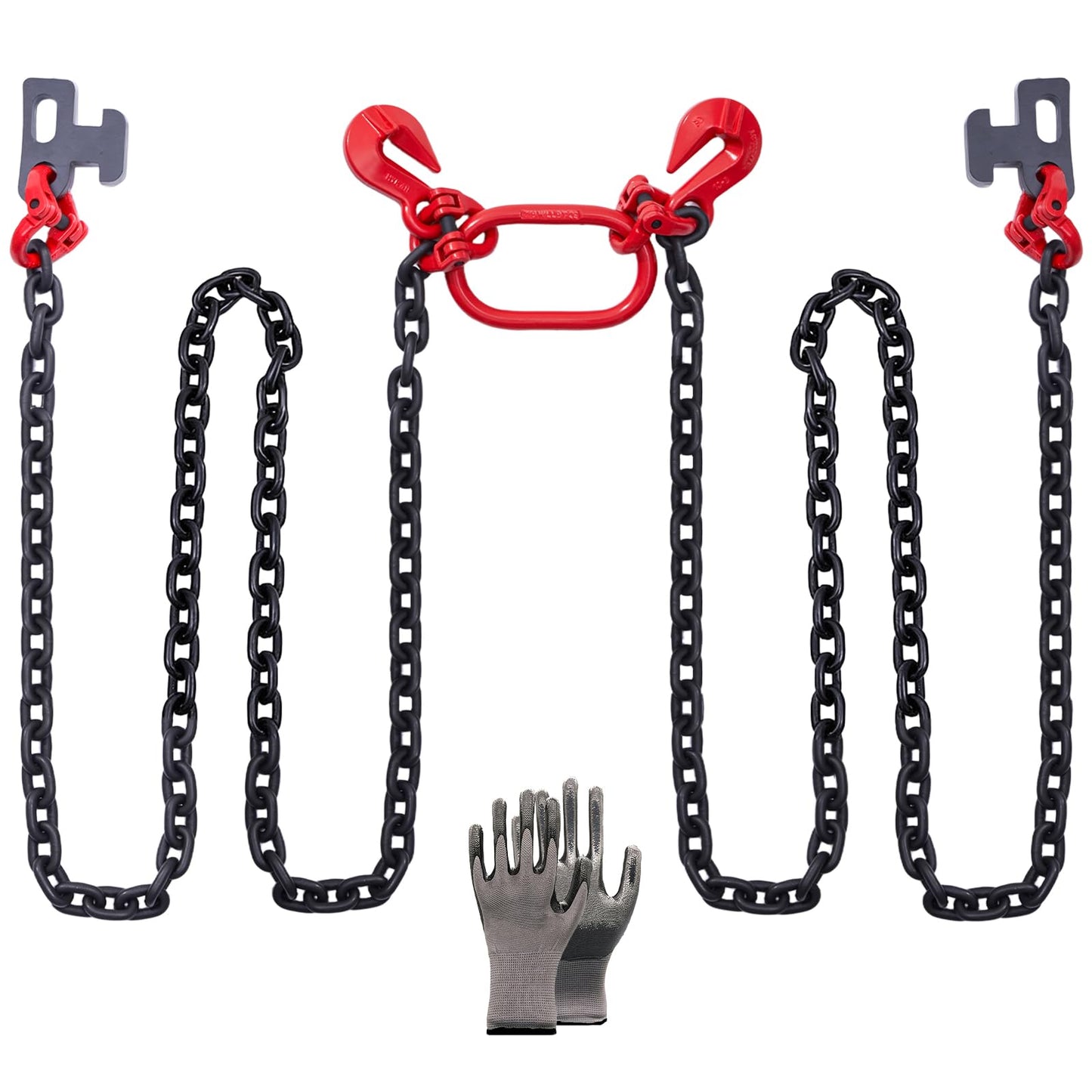 G80 Shipping Container Loading Chain (1/2" x 5'), Container Hooks with Hot Dip Galvanized V-Chain, Suitable for Cargo, Safety Locking Hooks for 20ft/ 40ft Shipping Containers, Trailers, Heavy Cargo