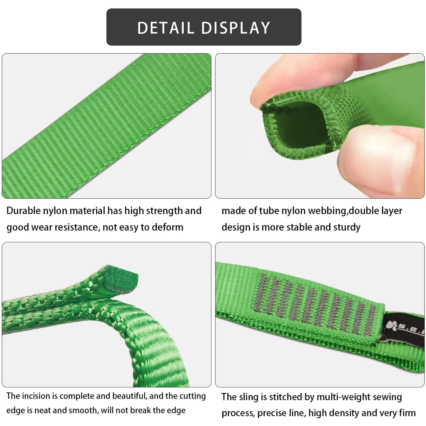 SEPEAK 25mm Nylon Tubular Webbing 1-Inch, 29KN/6520 lbs, Sturdy Sewn Strap for Arborist,Climbing,Positioning,Rigging, Ziplining, Anchoring,Hanging,3pc,26inch,Green