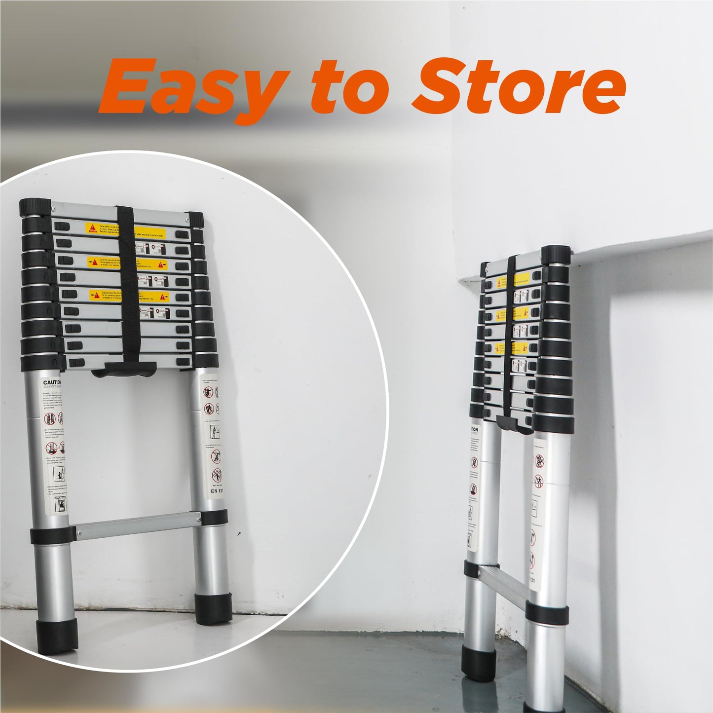 KEIKI Telescoping Ladder, 10.5FT Tall Extension Attic Tool Ladders Foldable with Stabilizers, Extendable Folding Steel Stool Stepladder for RV Loft, Outdoor Non-Slip Wide Pedals Lasts 330 LBS, Black