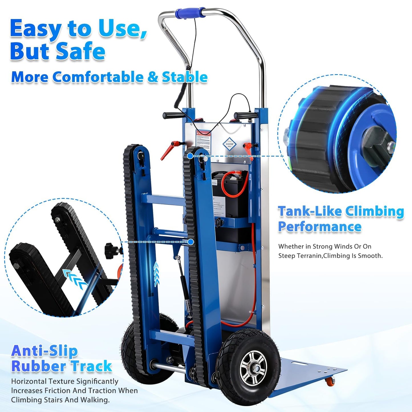 Electric Stair Climbing Dolly, Heavy Duty Stair Climber 900lbs Capacity 1250W Motorized Hand Truck with Ropes & Foldable Design for Moving Furniture