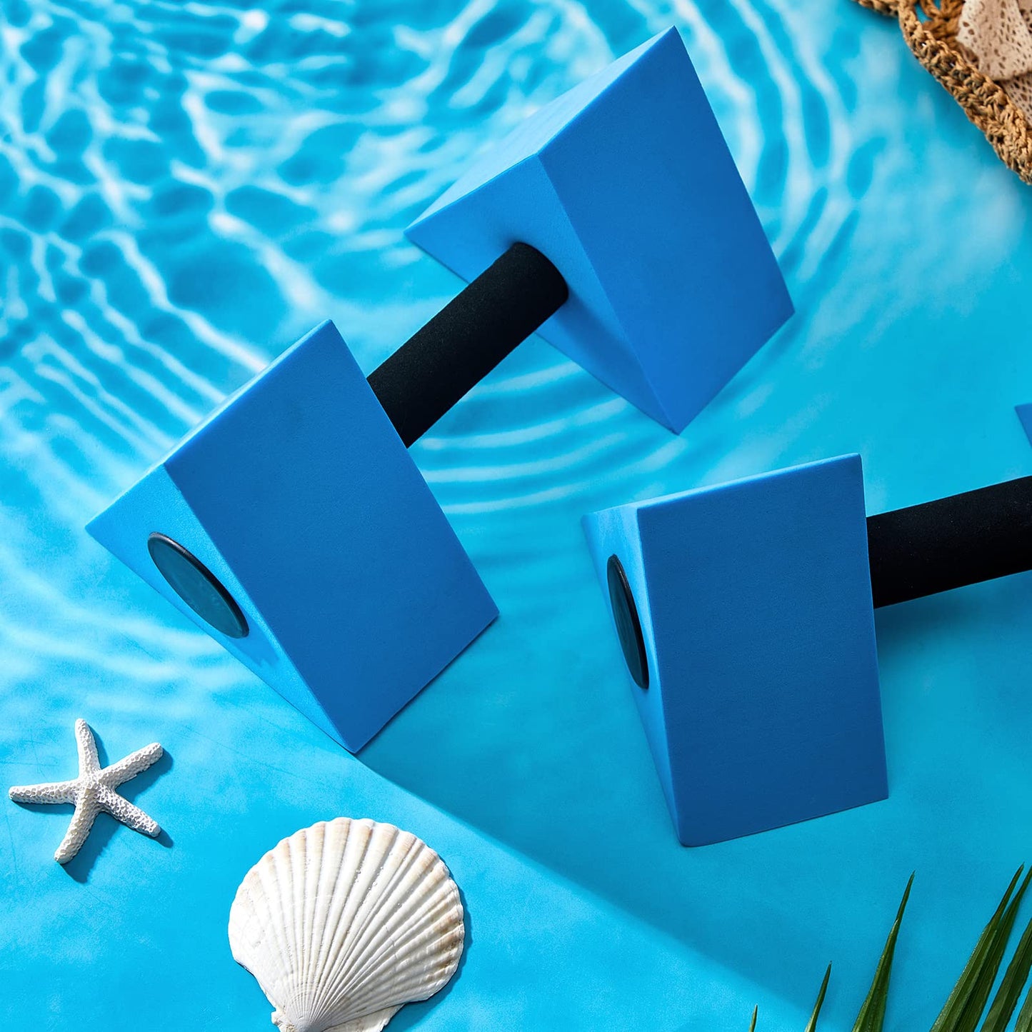4 Pcs Triangular Aquatic Exercise Dumbbells Floating Water Weights for Pool Exercise Set EVA Foam Water Weights Resistant Water Aerobics Equipment Fitness Barbells Hand Bar for Pool Exercise Blue