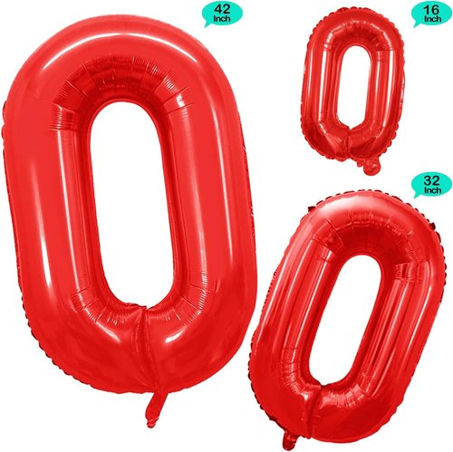GOER Red Foil Balloons - Number 0 for Milestone Birthdays & Anniversaries | 3 Pack (42", 32", 16")