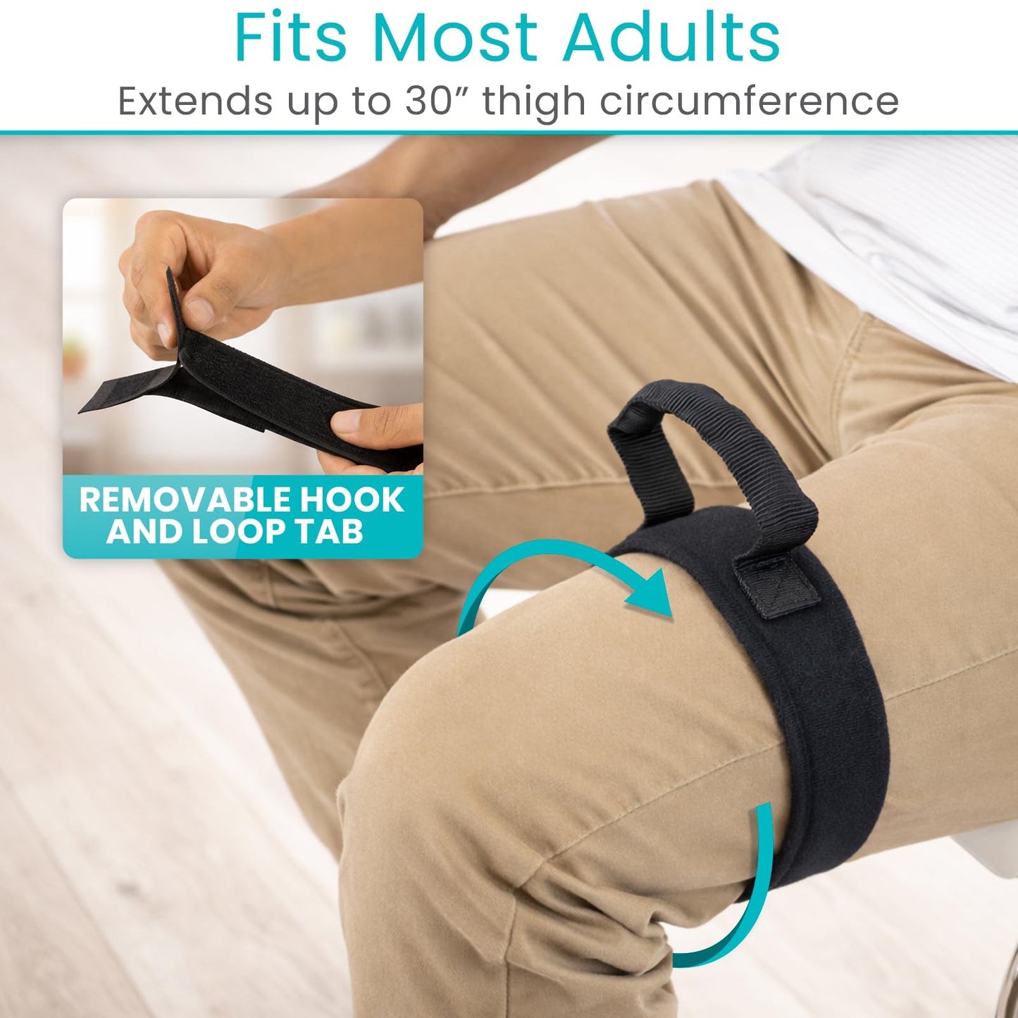 Vive Thigh Lifter Strap (2 Pack) - Pull Up Assistance Band - Medical Equipment Padded Wrist Tool For Leg Movement - Transfer Device For Limited Mobility, Knee Recovery - For Elderly, Senior & Disabled