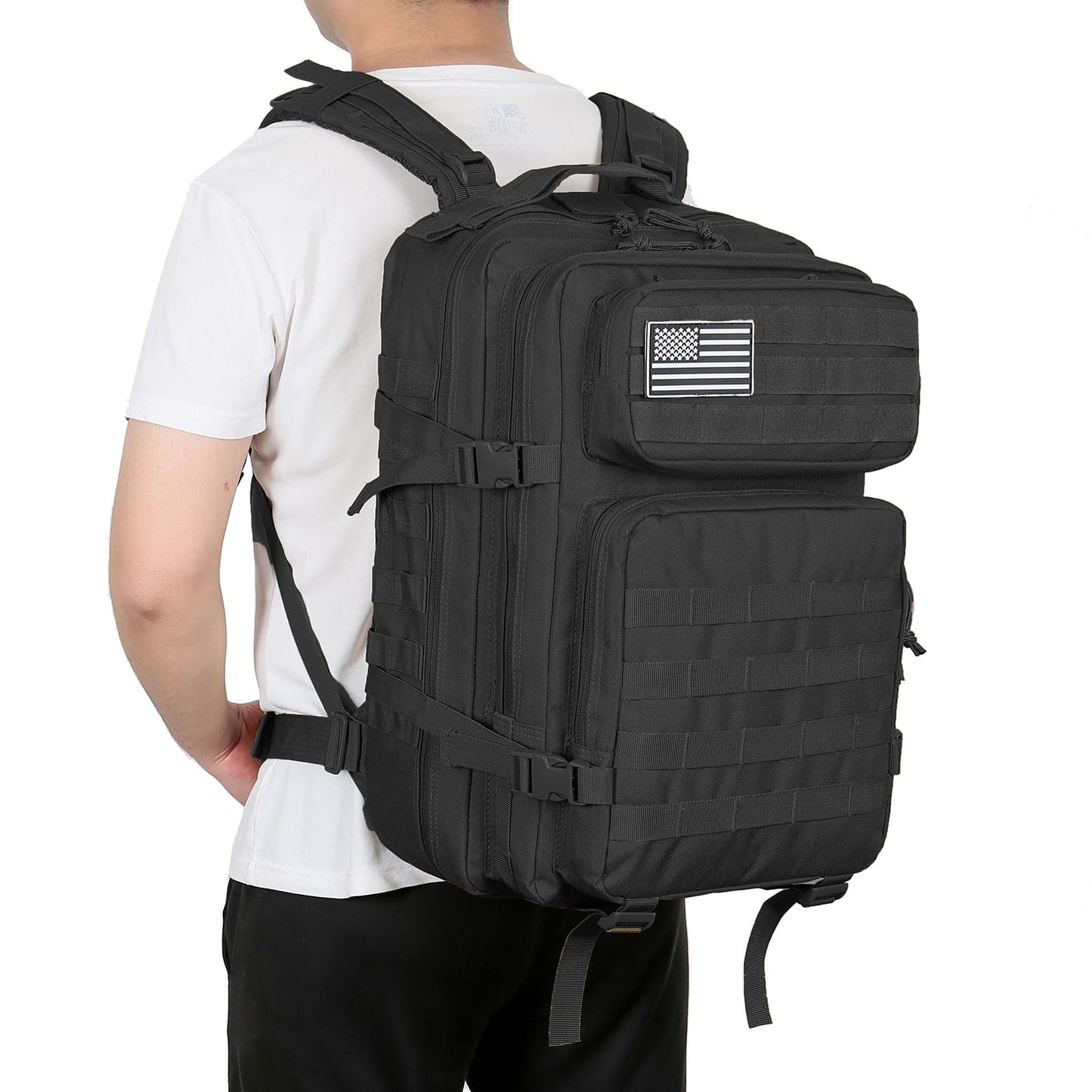 QT&QY 45L Military Tactical Backpacks Molle Army Assault Pack 3 Day Bug Out Bag Hiking Treeking Rucksack black
