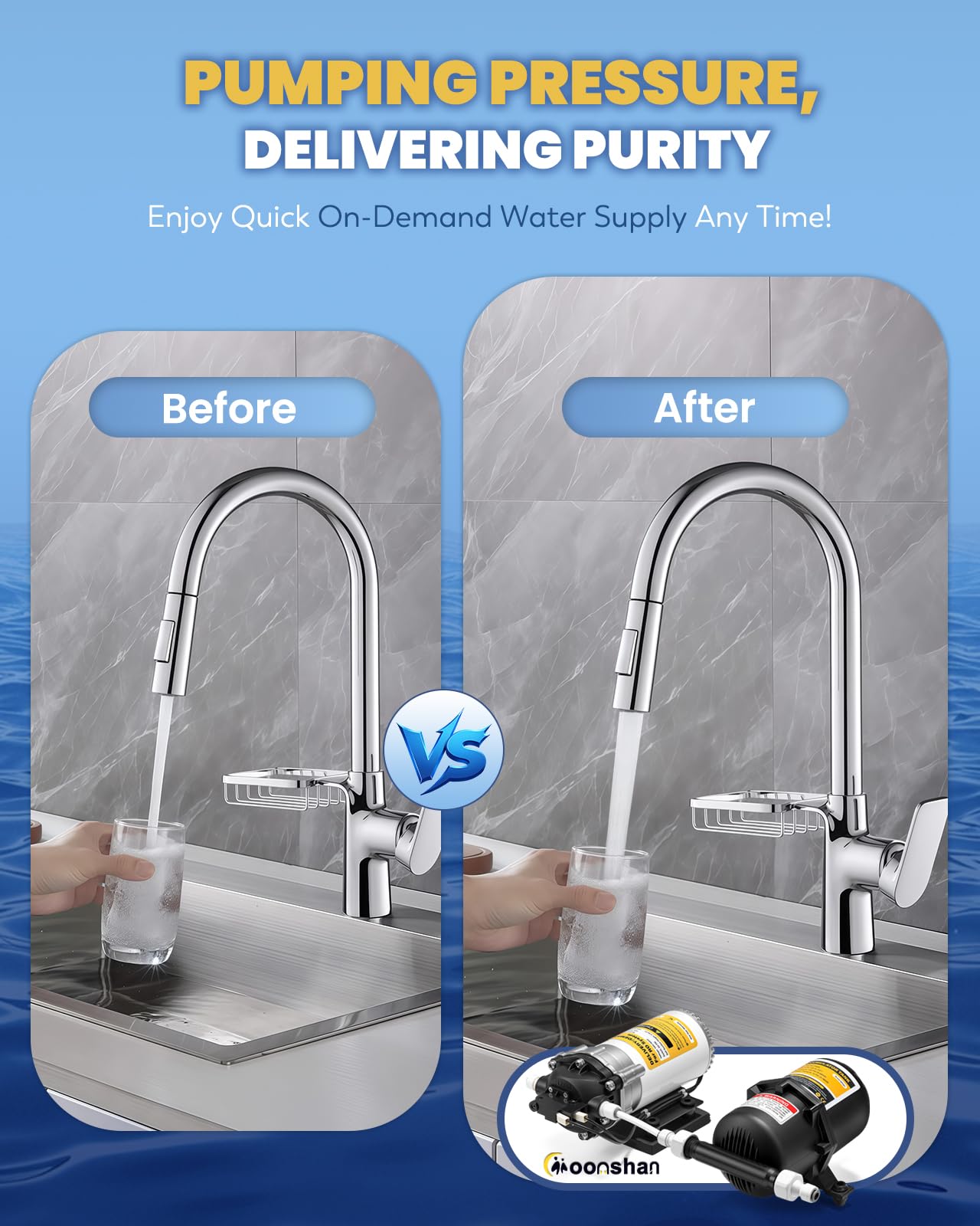 Moonshan RO Delivery Demand Pump with Pressurized Accumulator Tank 110V Quiet Water Booster Pump for RO Delivery System 1/4’’ Quick Connection (5800)