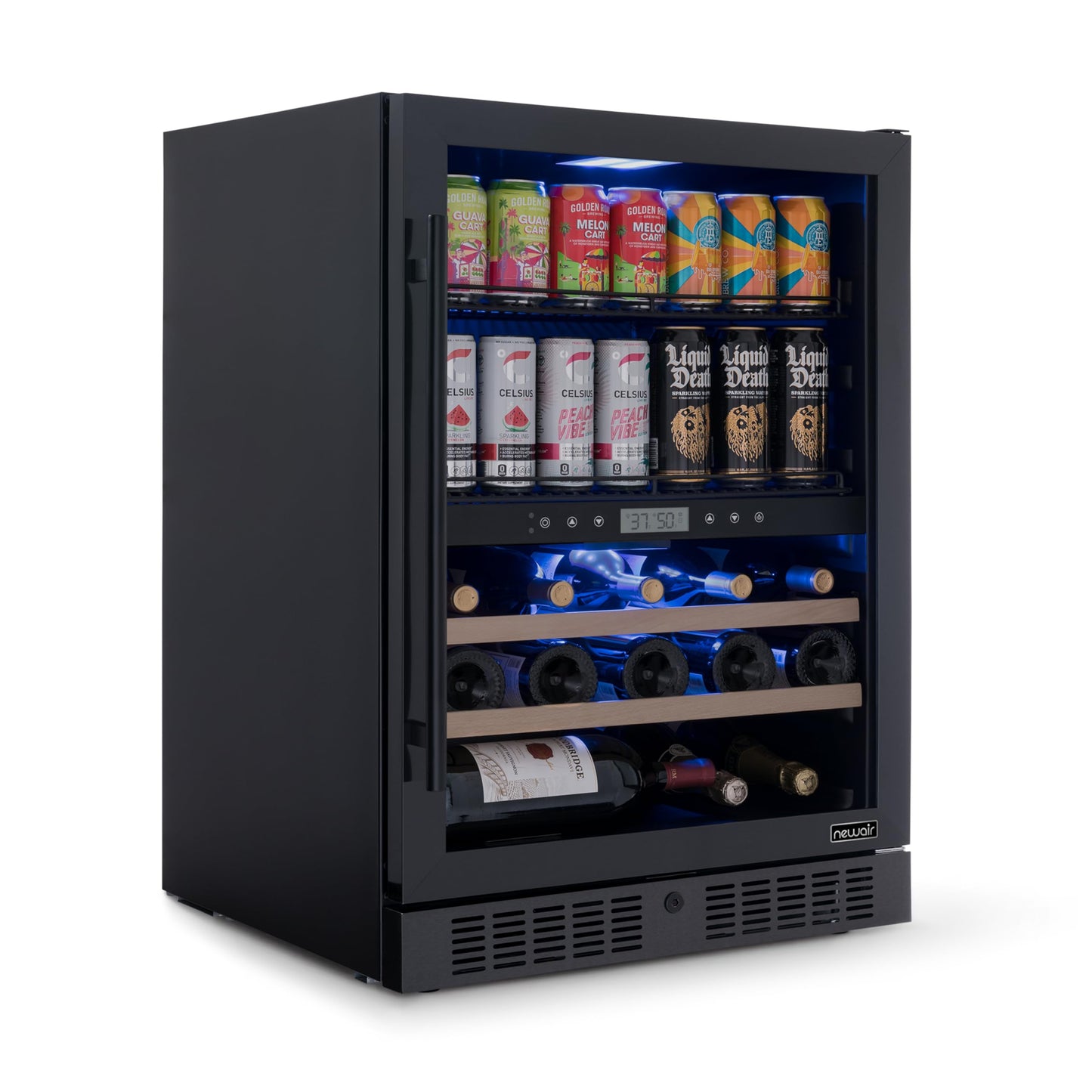 NewAir 24" Dual Zone Beverage Refrigerator & Wine Cooler for 24 Bottles & 100 Cans | Freestanding or Built-In Under Counter Mini Fridge for Beer, Wine and Soda | Stainless Steel