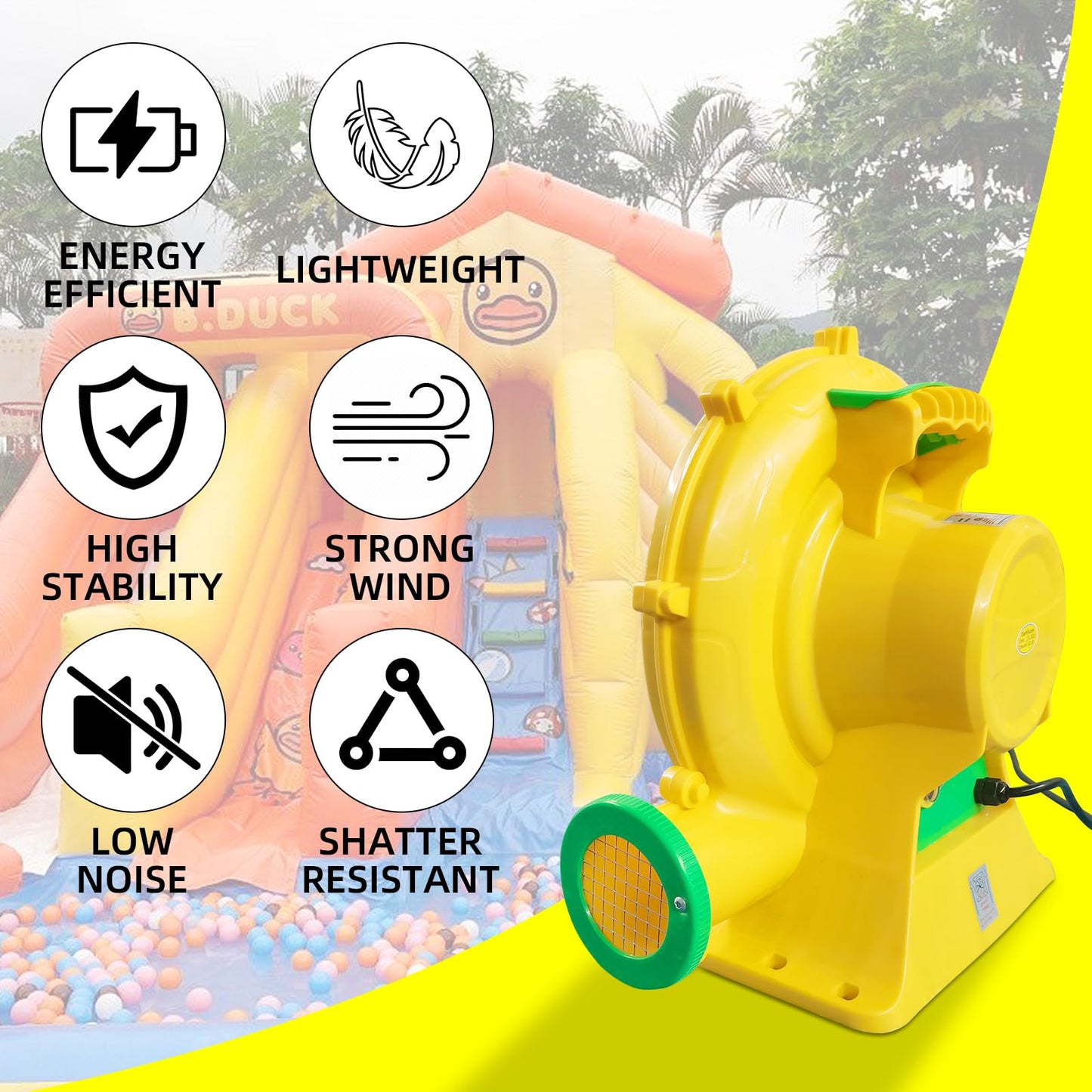 GONFLABLE Air Blower, 480W 0.64HP Bounce House Blower, Portable Inflatable Bubble HOU-se Blo-wer, Perfect for Inflatable Bounce House, Bouncy Castle, Jumper, Water Slid, Corded(480 Watt 0.6HP)