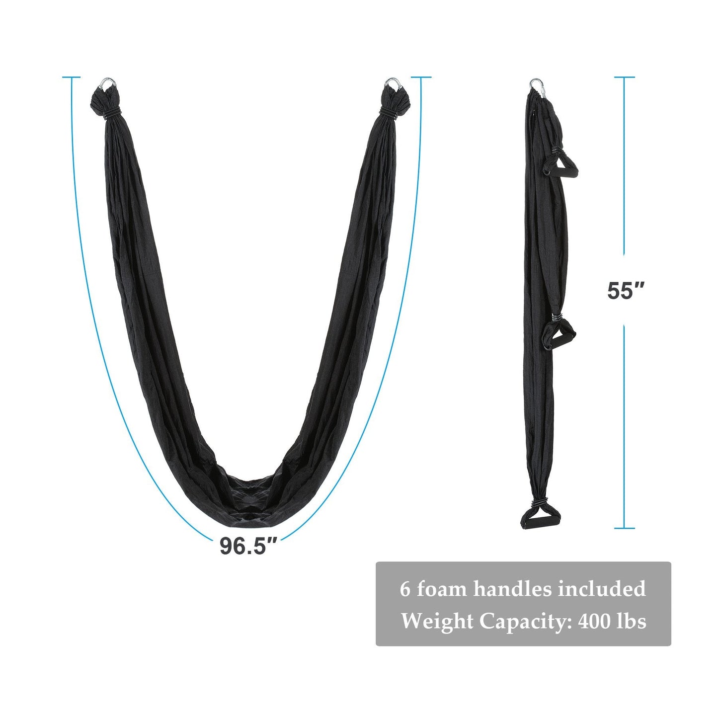 CO-Z Aerial Yoga Swing Hammock | Trapeze Set with Ceiling and Door Mounts, Hanging Straps, Hanging Kits | Silk Bodyfly Yoga Inversion Swing | Air Flying Swing for Aerial Exercise, Black