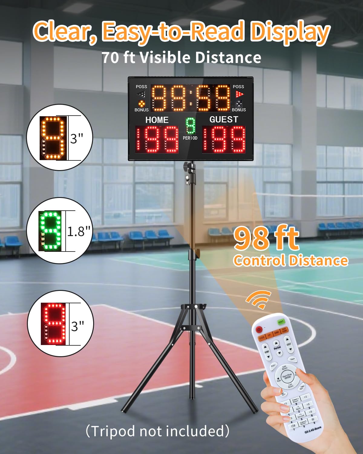GAN XIN Basketball Digital Scoreboard with Remote,Battery Powered Portable Tabletop Electronic Scoreboard with 75dB Buzzer,Countdown Timer & Score for Games (Black,with Battery)
