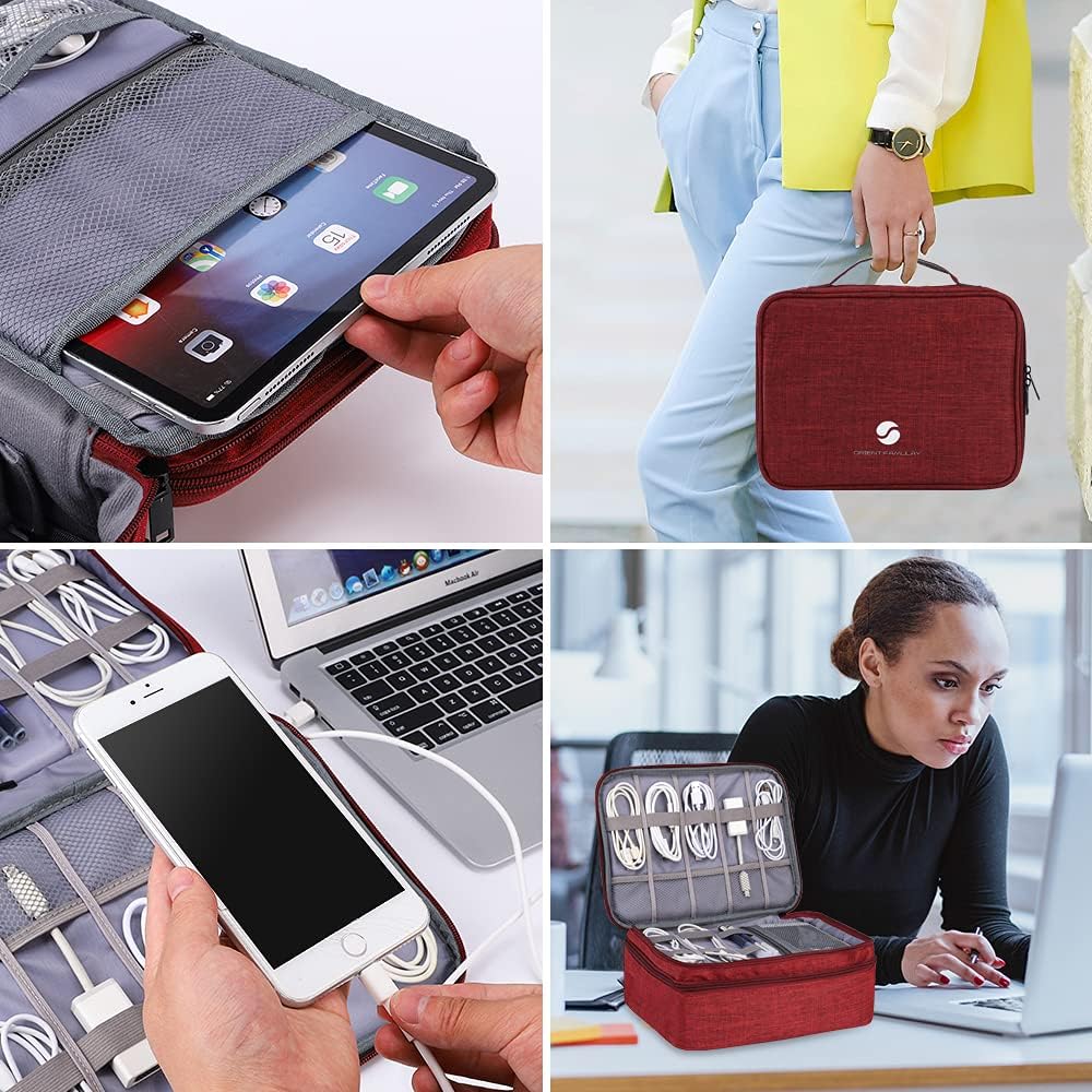 11 inch) ORIENT FAMULAY Travel Electronics Organizer, Waterproof Cable Organizer Bag for Electronic Accessories Double