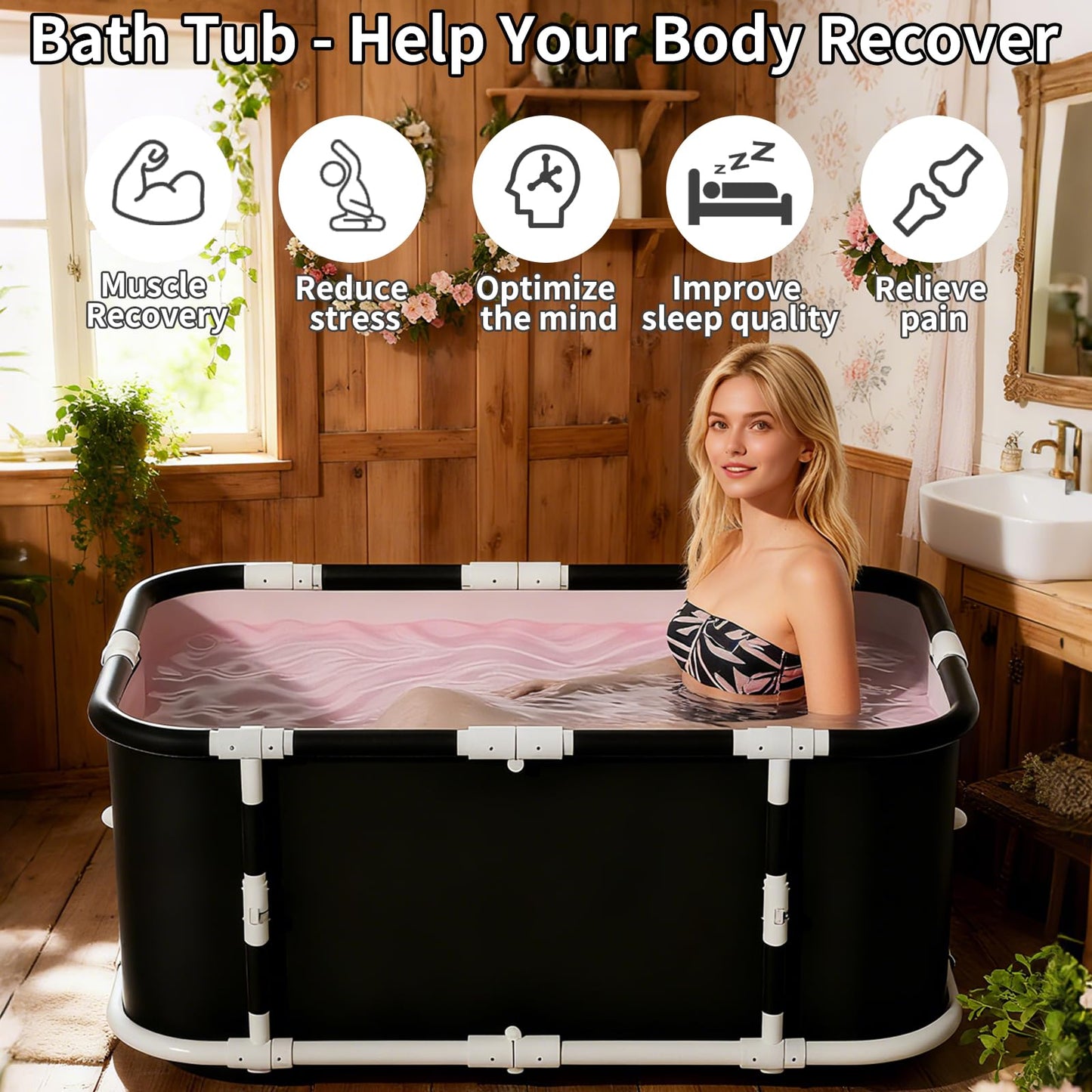 GENDLTHIJ Portable Foldable Ice Bath Tub, Large Portable Soaking Bath Tub for Home Outdoors Gyms (3-piece Set)