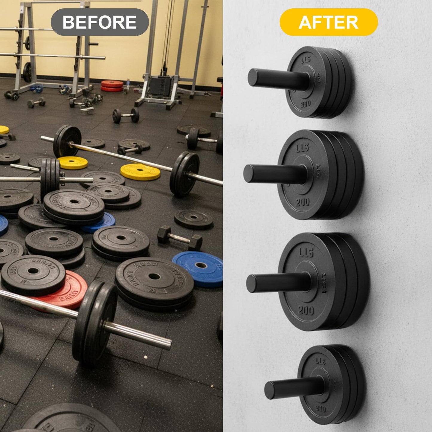 Tebery 4 Pack Wall Mount Weight Plate Holder, 220 LB Capacity Weight Plates Rack for Home Gym, Heavy Duty Barbell Plates Storage Hanger, Space Saving Plate Organizer for Garage