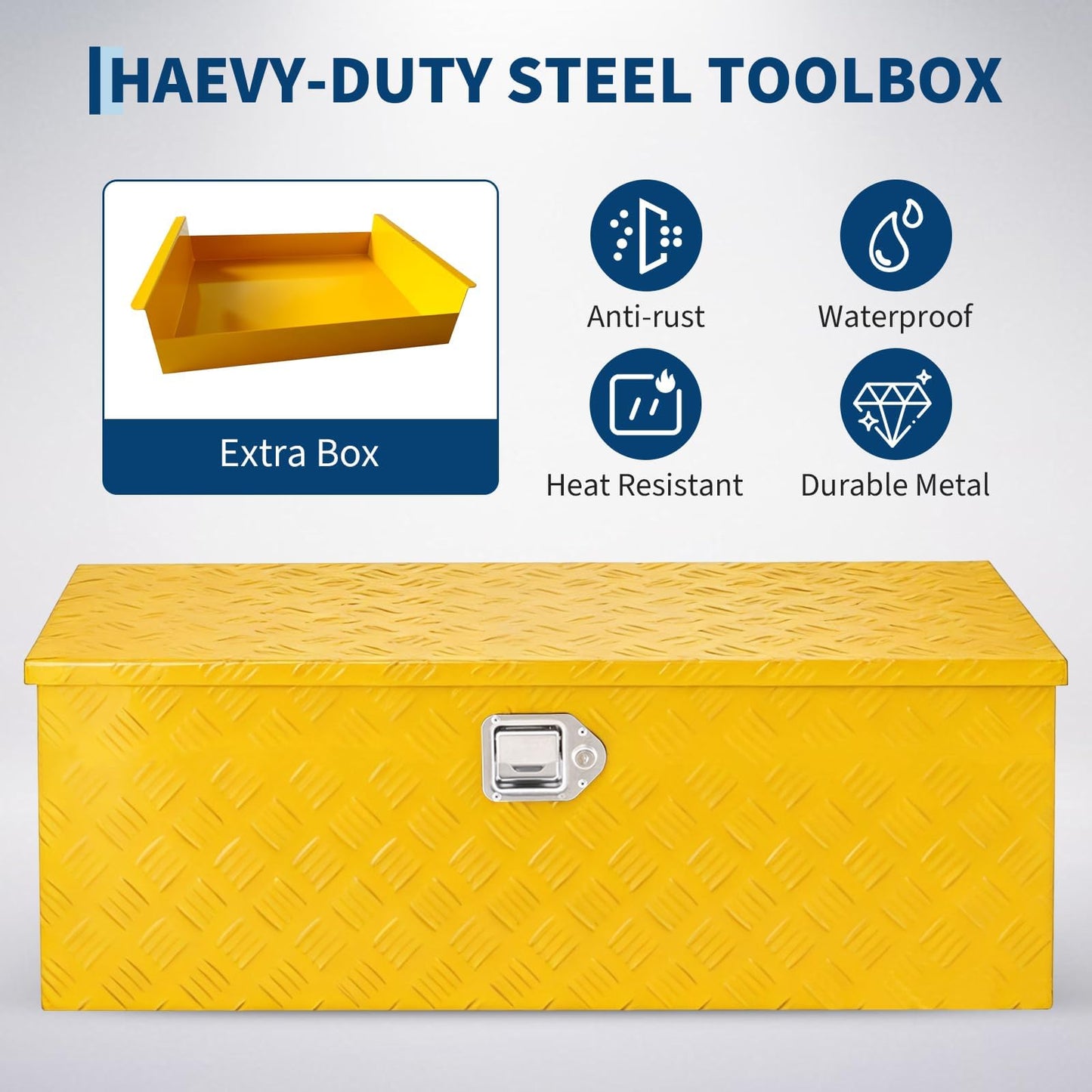 GarveeHome Heavy Duty Aluminum Truck Tool Box, Weatherproof Diamond Plate Storage Chest, Lockable Large Capacity Organizer with Gas Struts for Pickup, Trailer, SUV, and RV